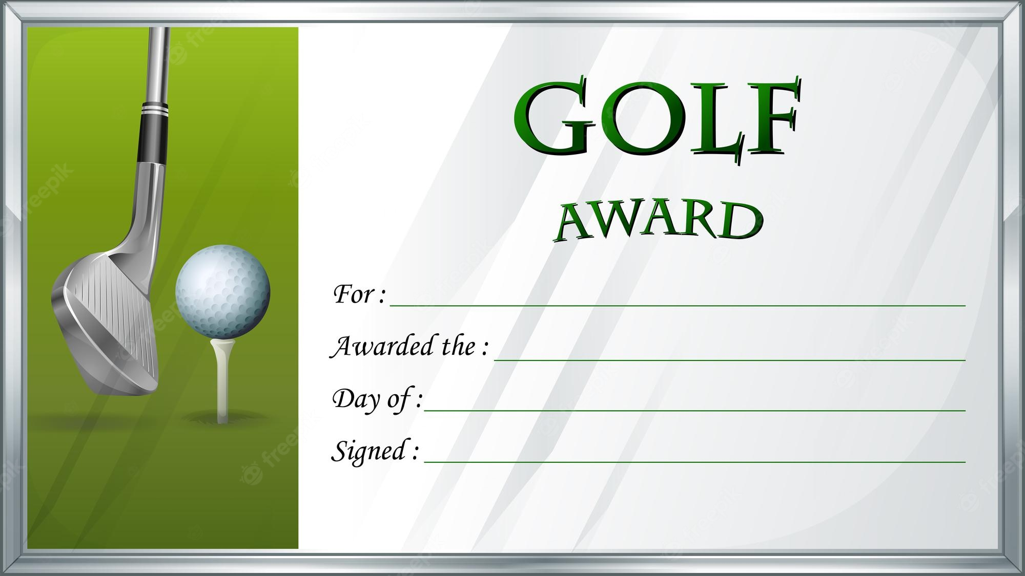 Free Vector  Golf award template with golf ball in background For Golf Gift Certificate Template