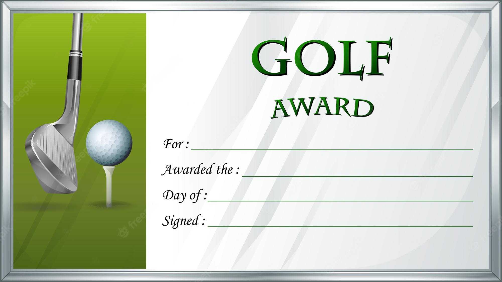 Free Vector  Golf Award Template With Golf Ball In Background For Golf Gift Certificate Template