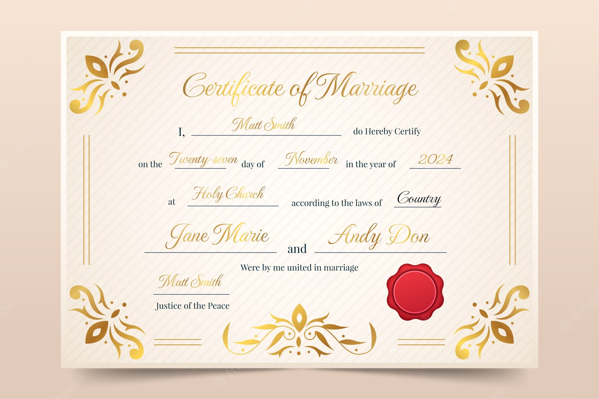 Free Vector  Gradient marriage certificate template In Certificate Of Marriage Template