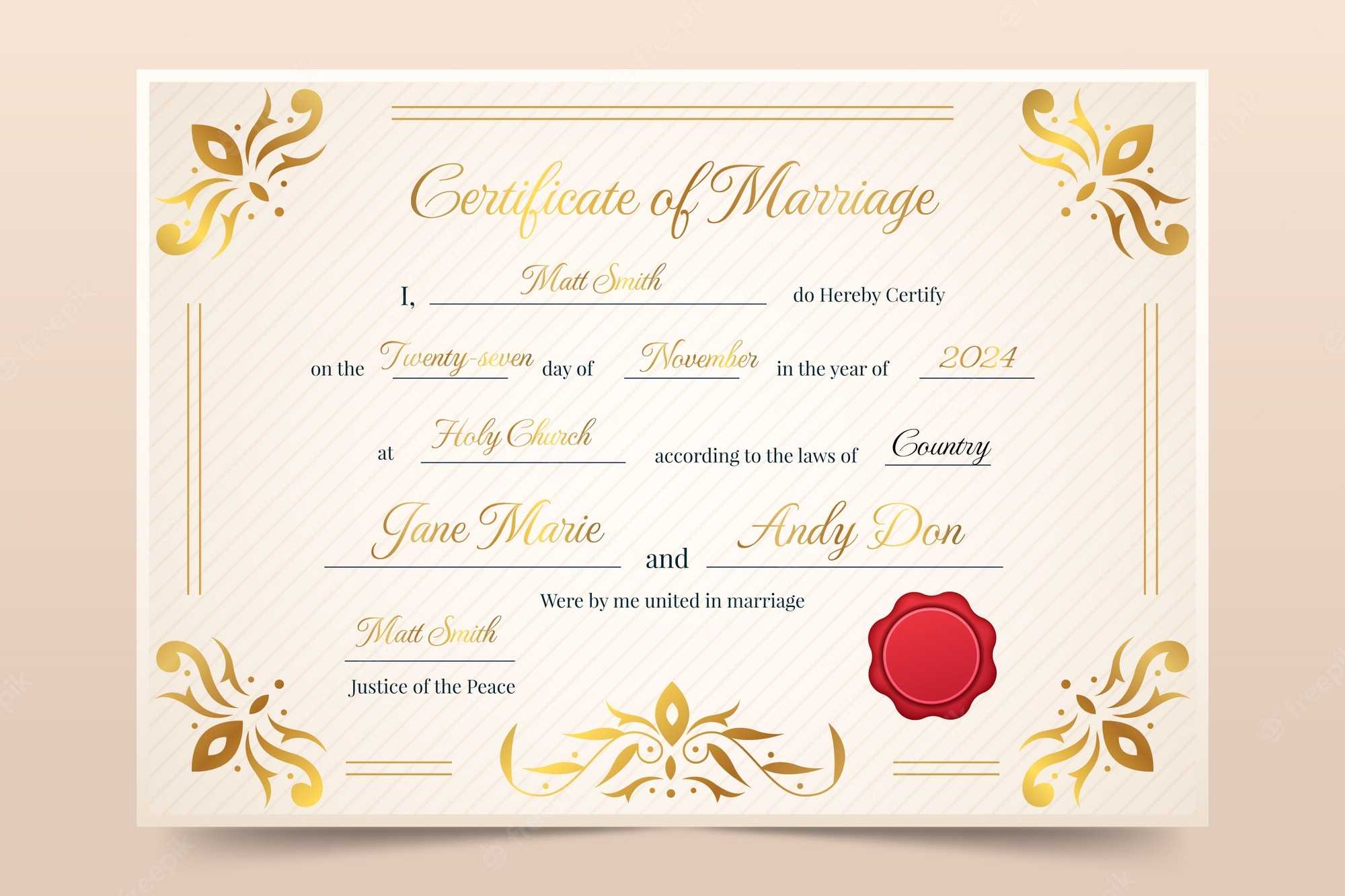 Free Vector  Gradient marriage certificate template In Certificate Of Marriage Template