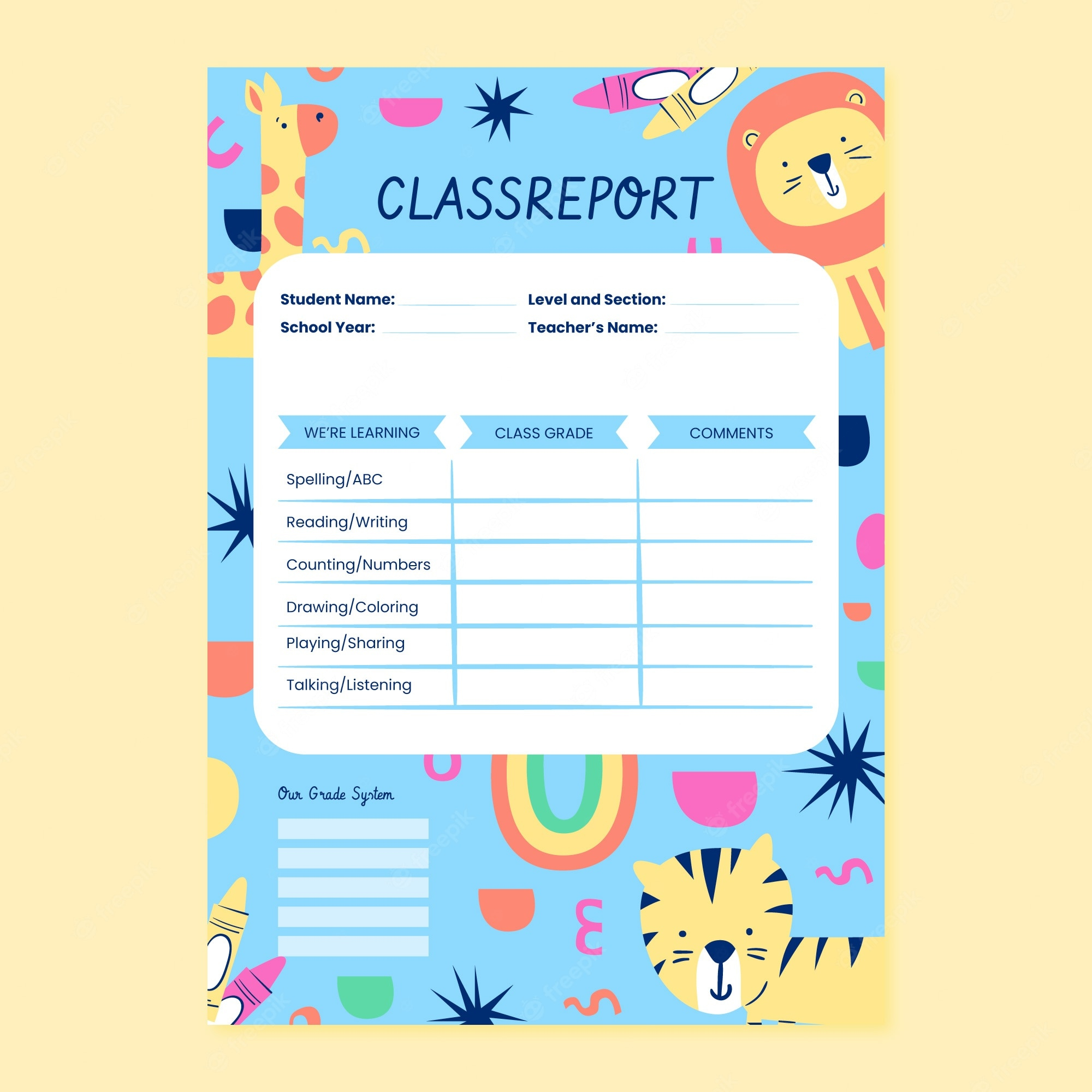 Free Vector  Hand drawn report card template