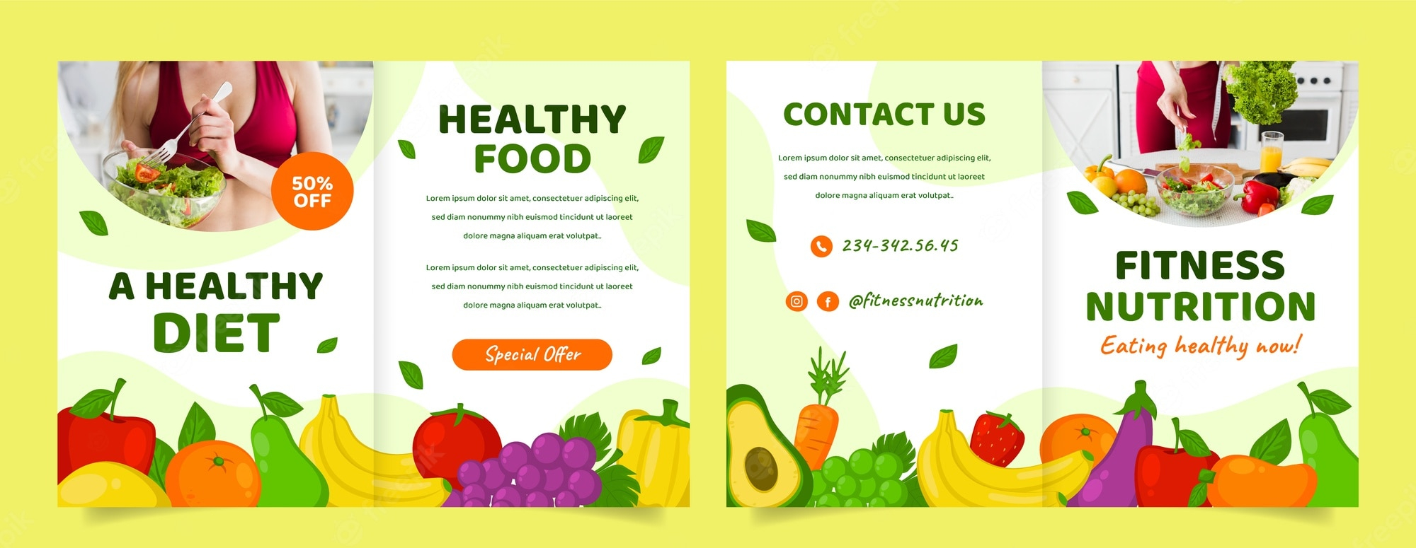 Free Vector  Health and fitness nutrition brochure template Intended For Nutrition Brochure Template