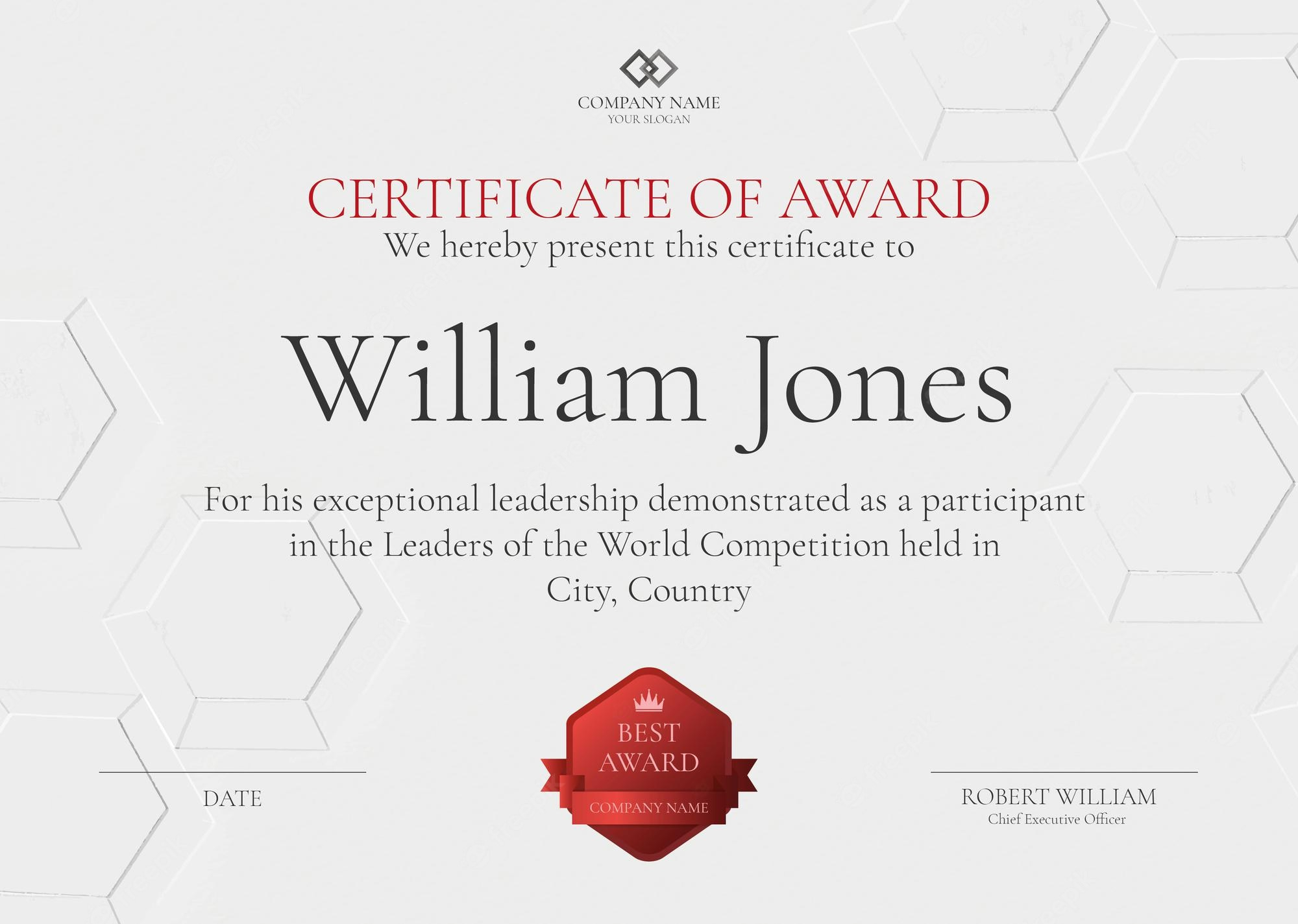 Free Vector  Professional award certificate template in white