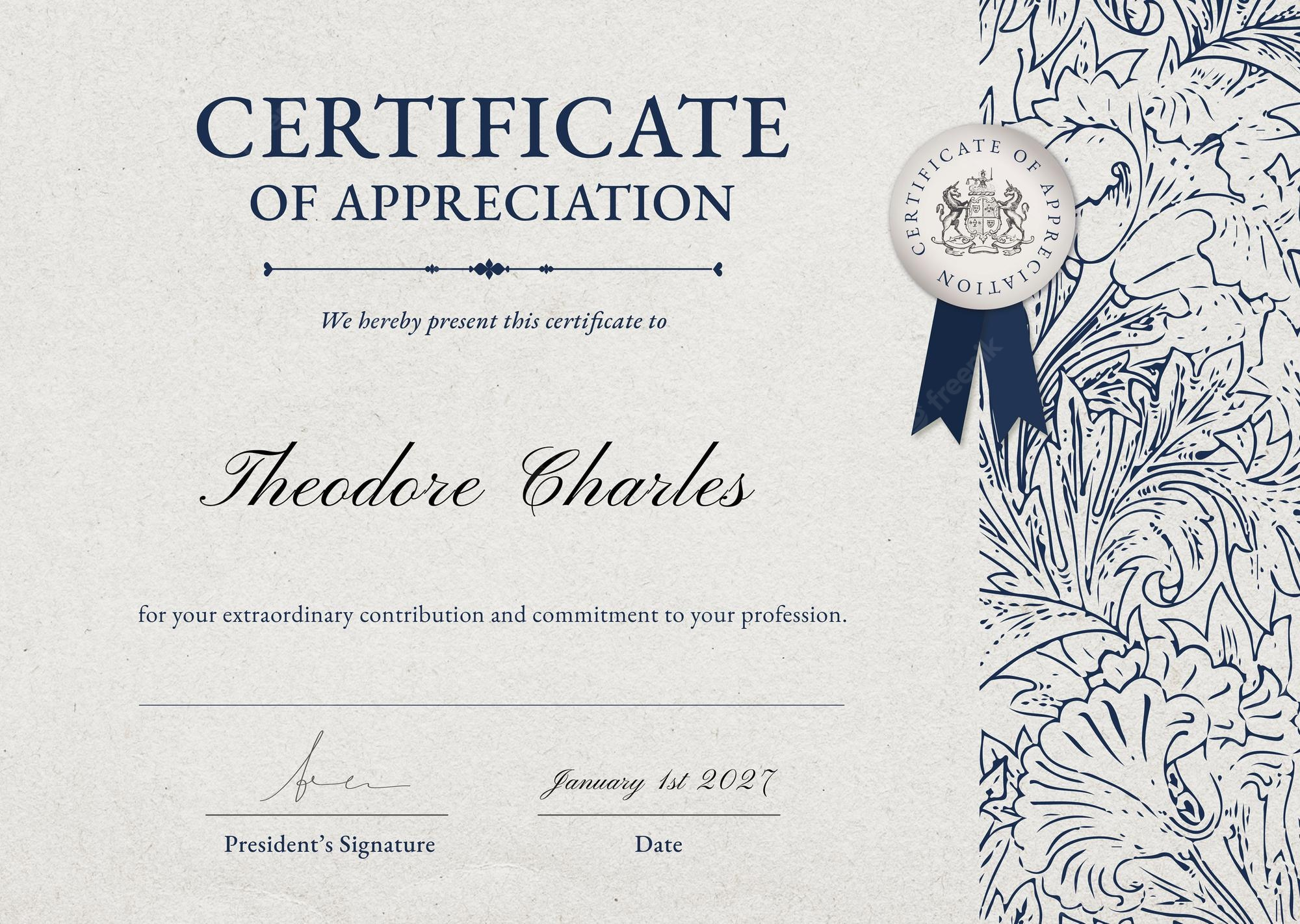 Free Vector  Vintage floral certificate template in classy style Intended For Iq Certificate Template