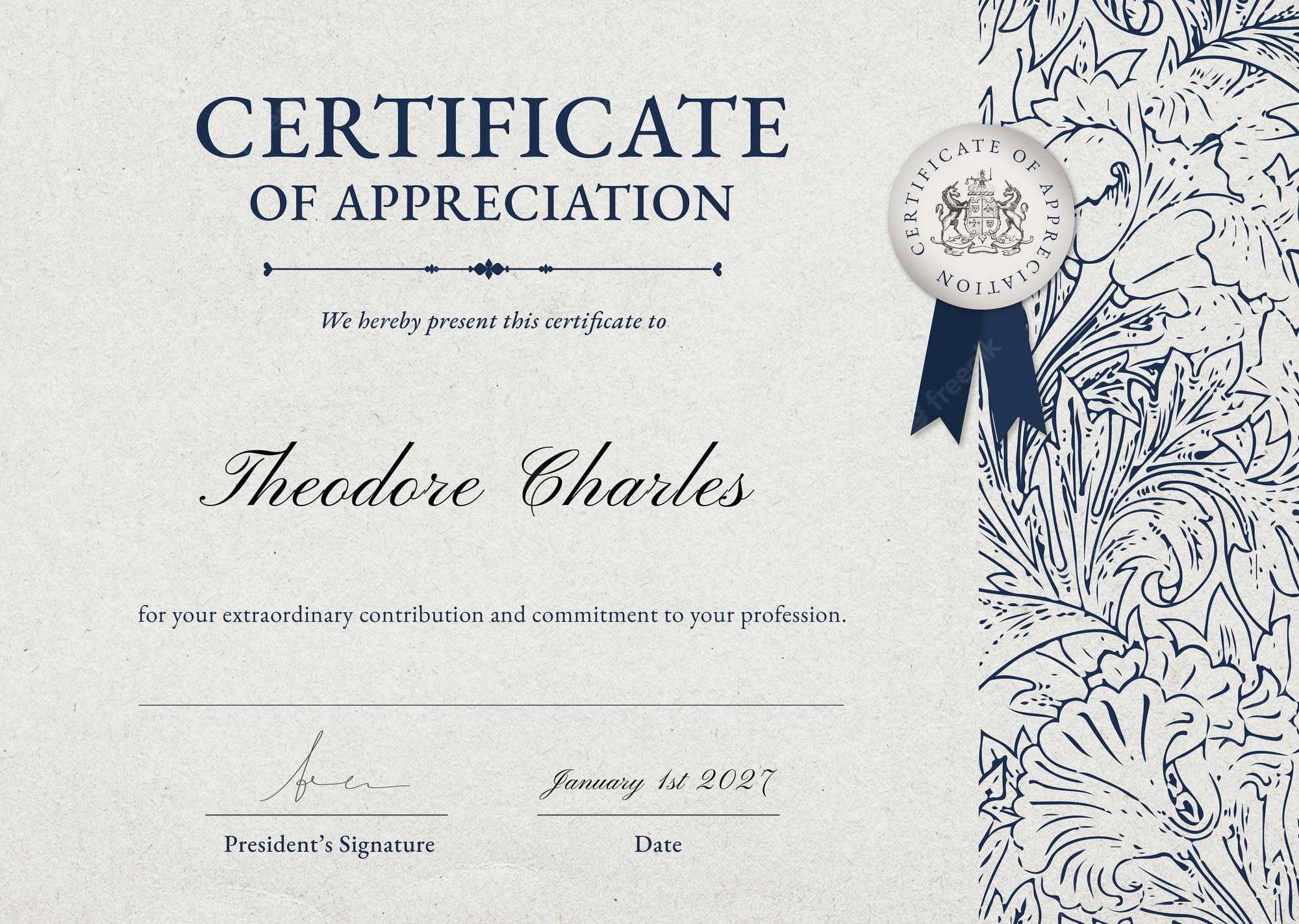 Free Vector  Vintage Floral Certificate Template In Classy Style Intended For Iq Certificate Template