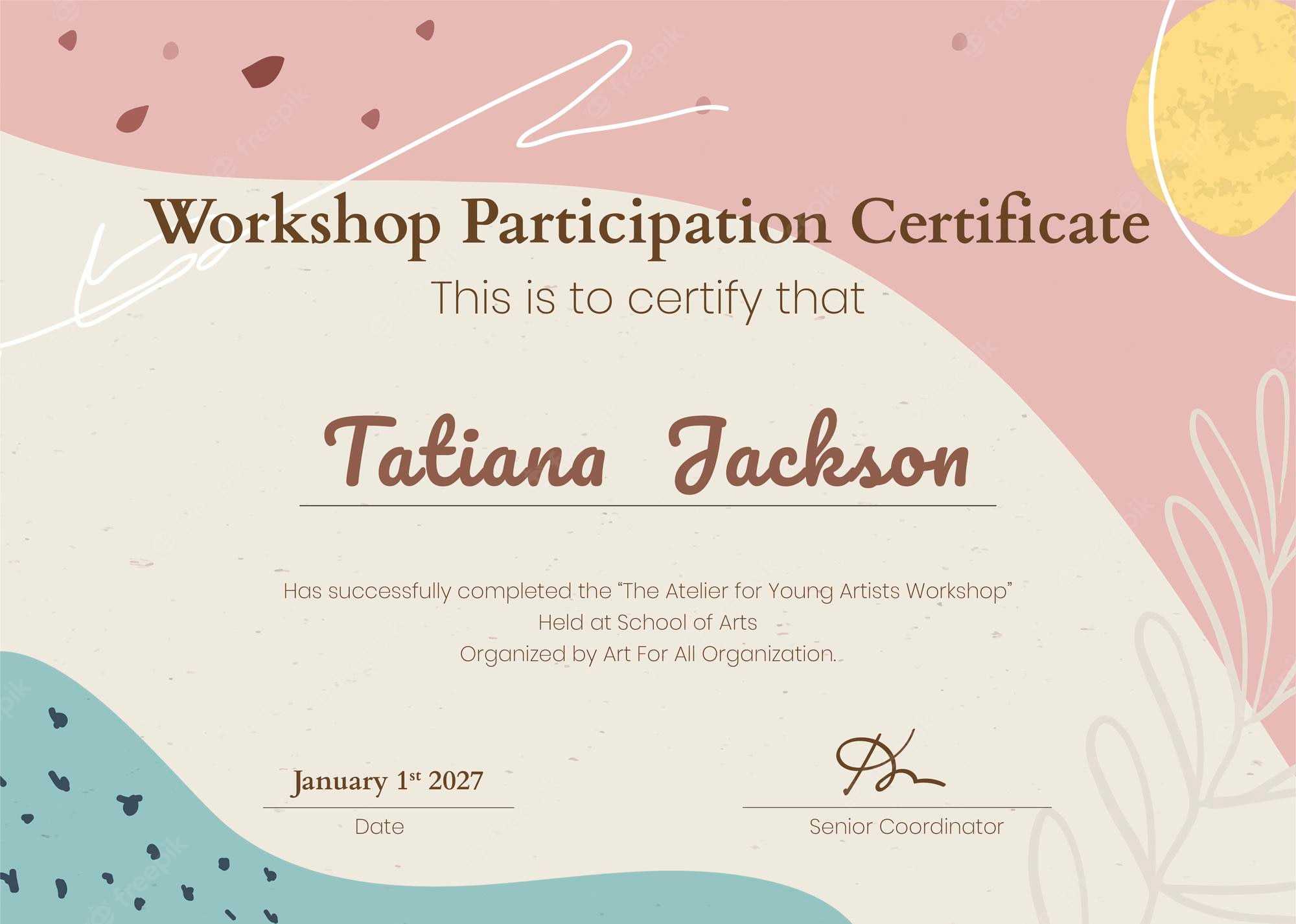 Free Vector  Workshop participation certificate template  In Workshop Certificate Template