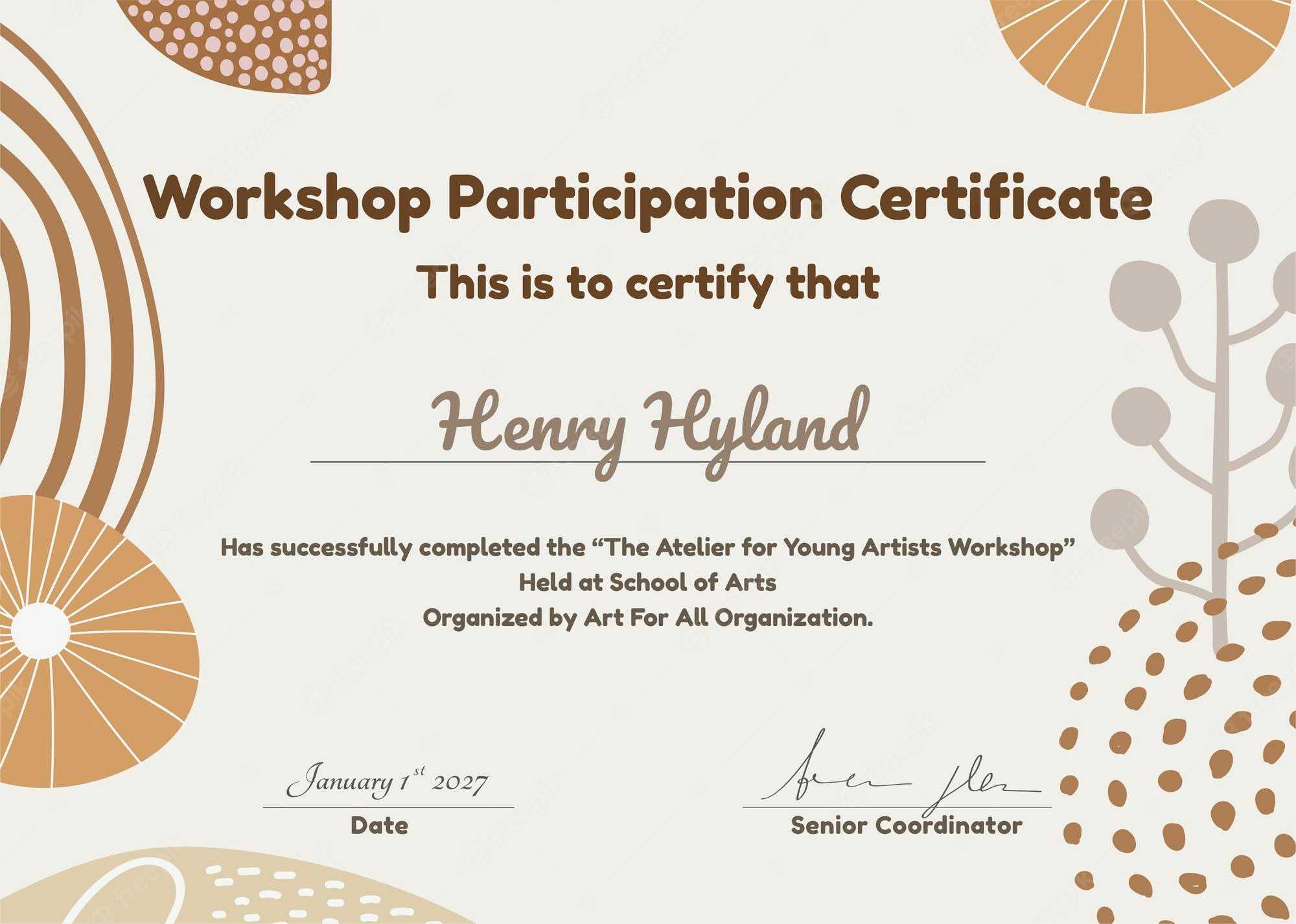 Free Vector  Workshop participation certificate template