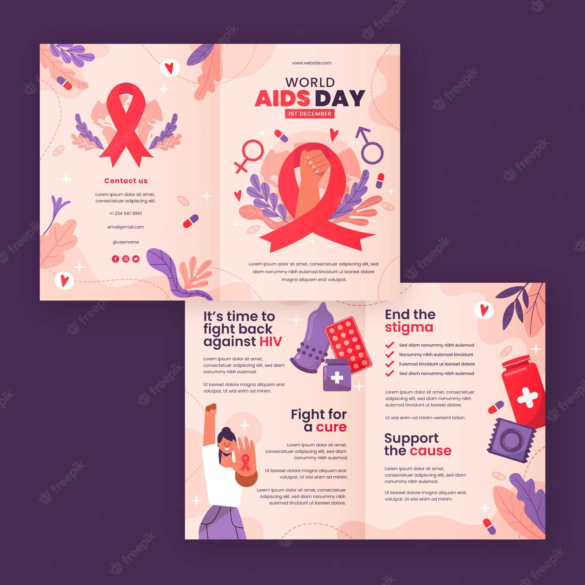 Free Vector  World Aids Day Brochure Template Intended For Hiv Aids Brochure Templates