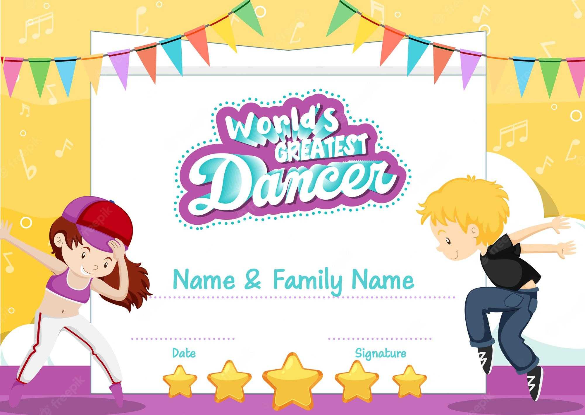 Free Vector  World greatest dancer certificate template Within Dance Certificate Template