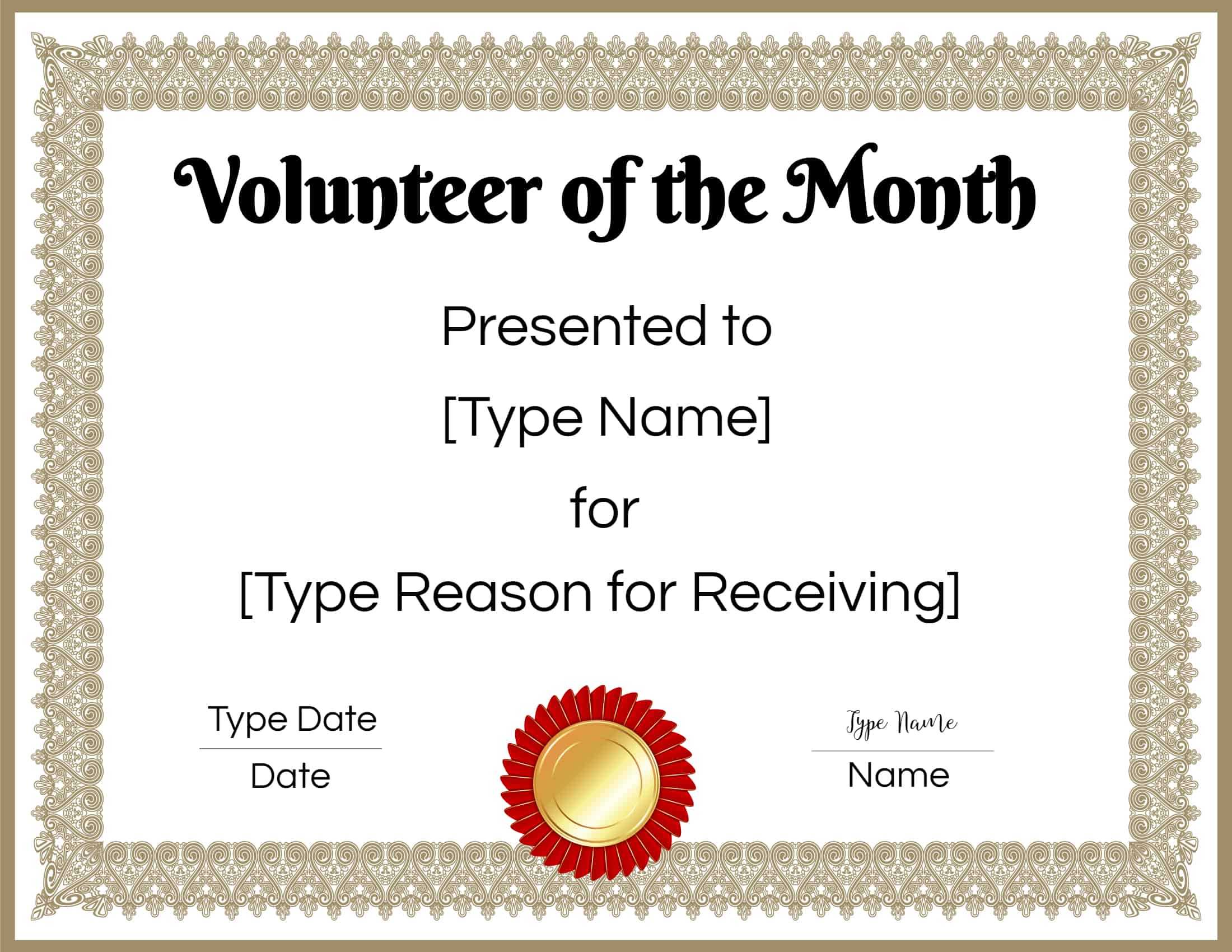 FREE Volunteer Certificate Template  Many Designs are Available Inside Volunteer Of The Year Certificate Template