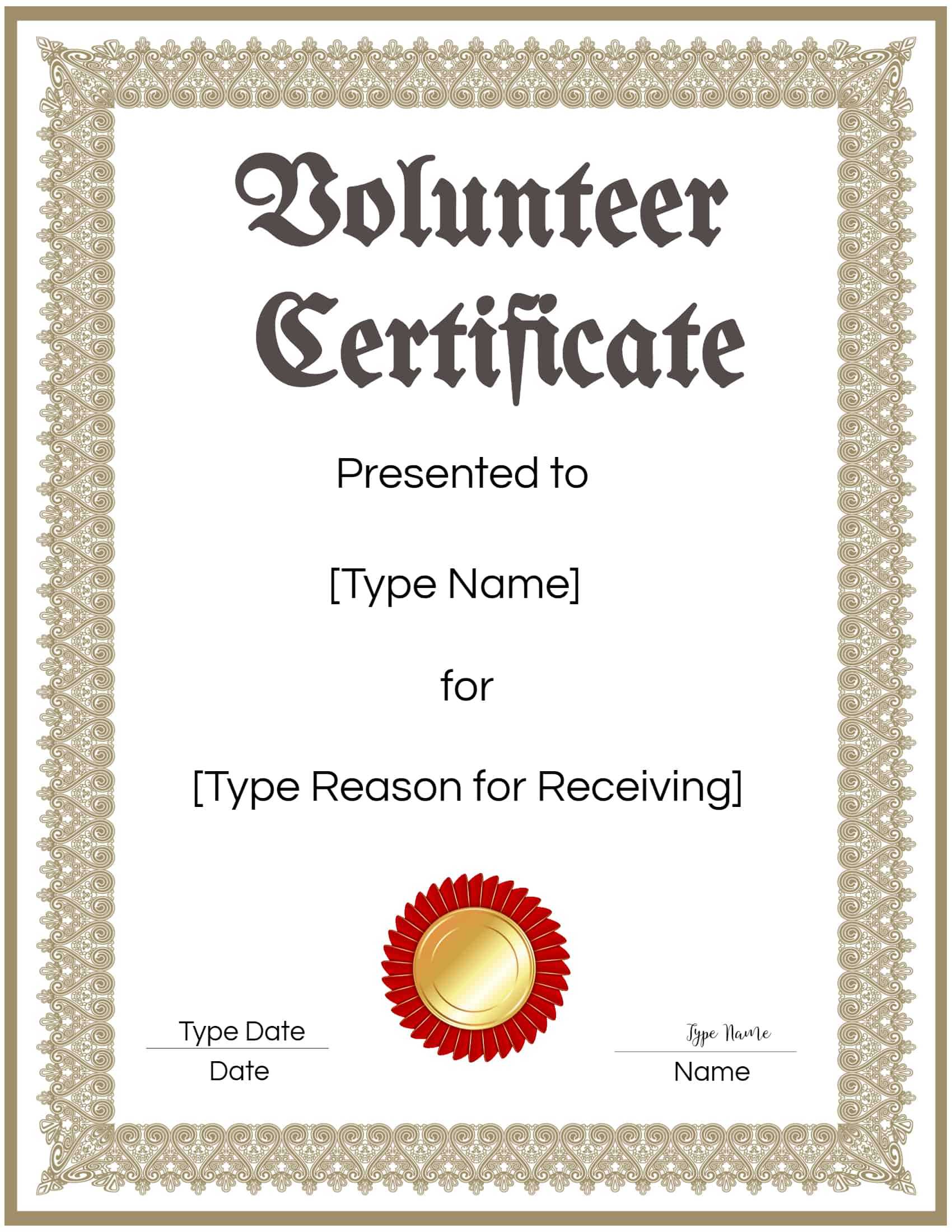 FREE Volunteer Certificate Template  Many Designs are Available Inside Volunteer Of The Year Certificate Template