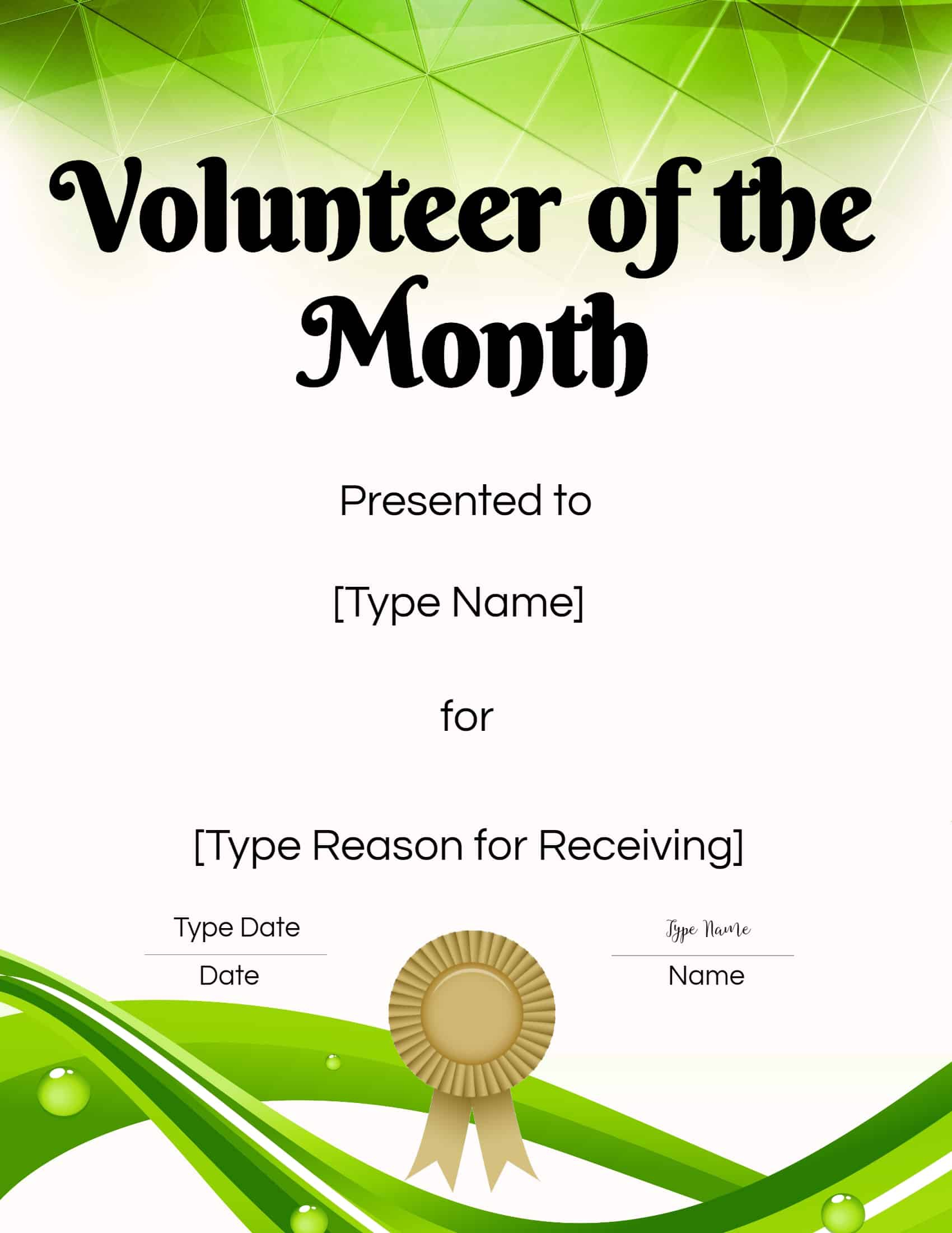 FREE Volunteer Certificate Template  Many Designs Are Available Regarding Volunteer Of The Year Certificate Template