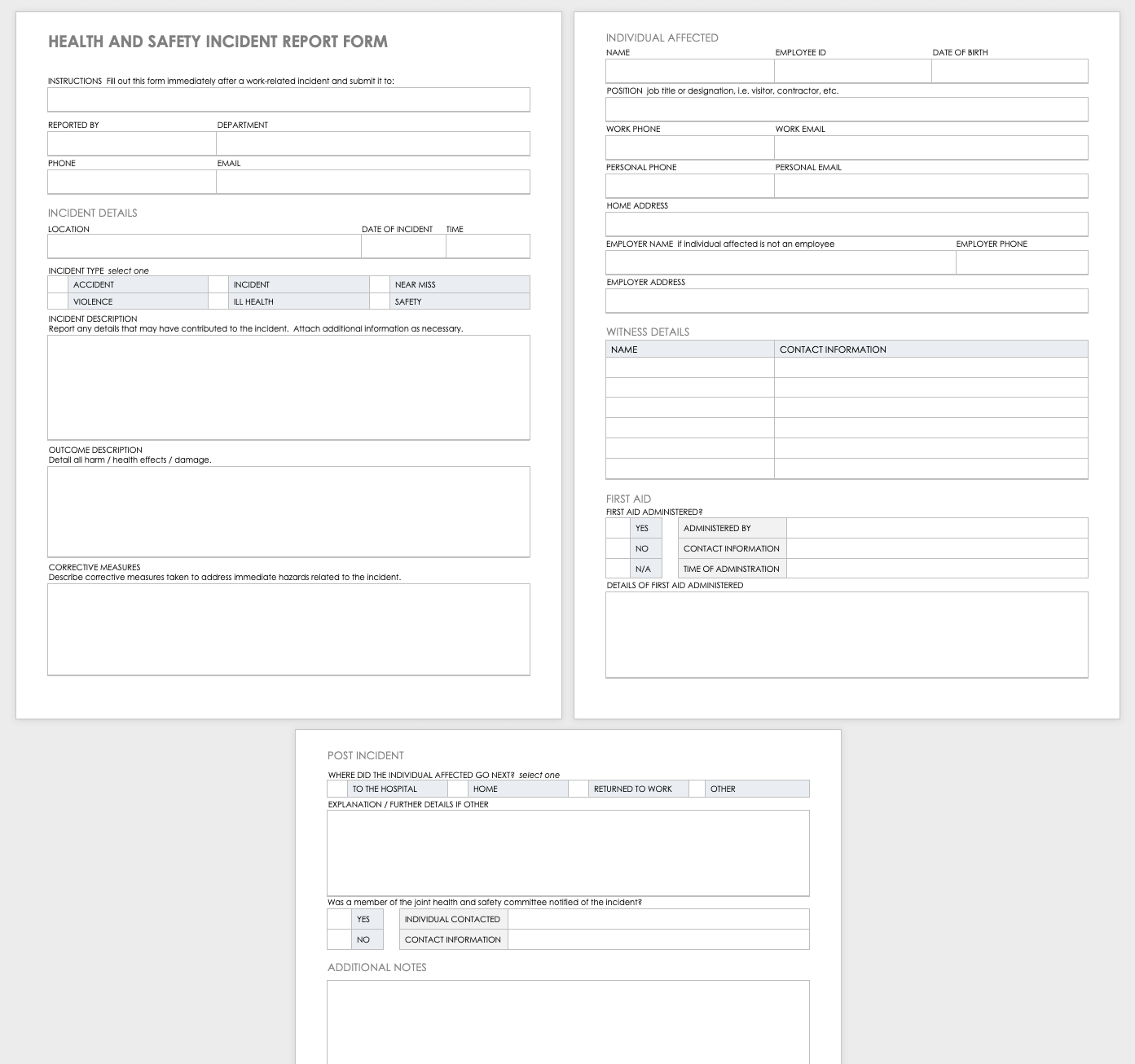 Free Workplace Accident Report Templates  Smartsheet In Health And Safety Incident Report Form Template