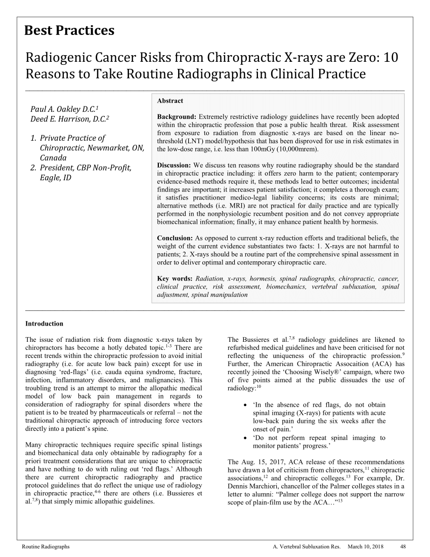 Full article: Radiogenic Cancer Risks from Chiropractic X-rays are  Intended For Chiropractic X Ray Report Template