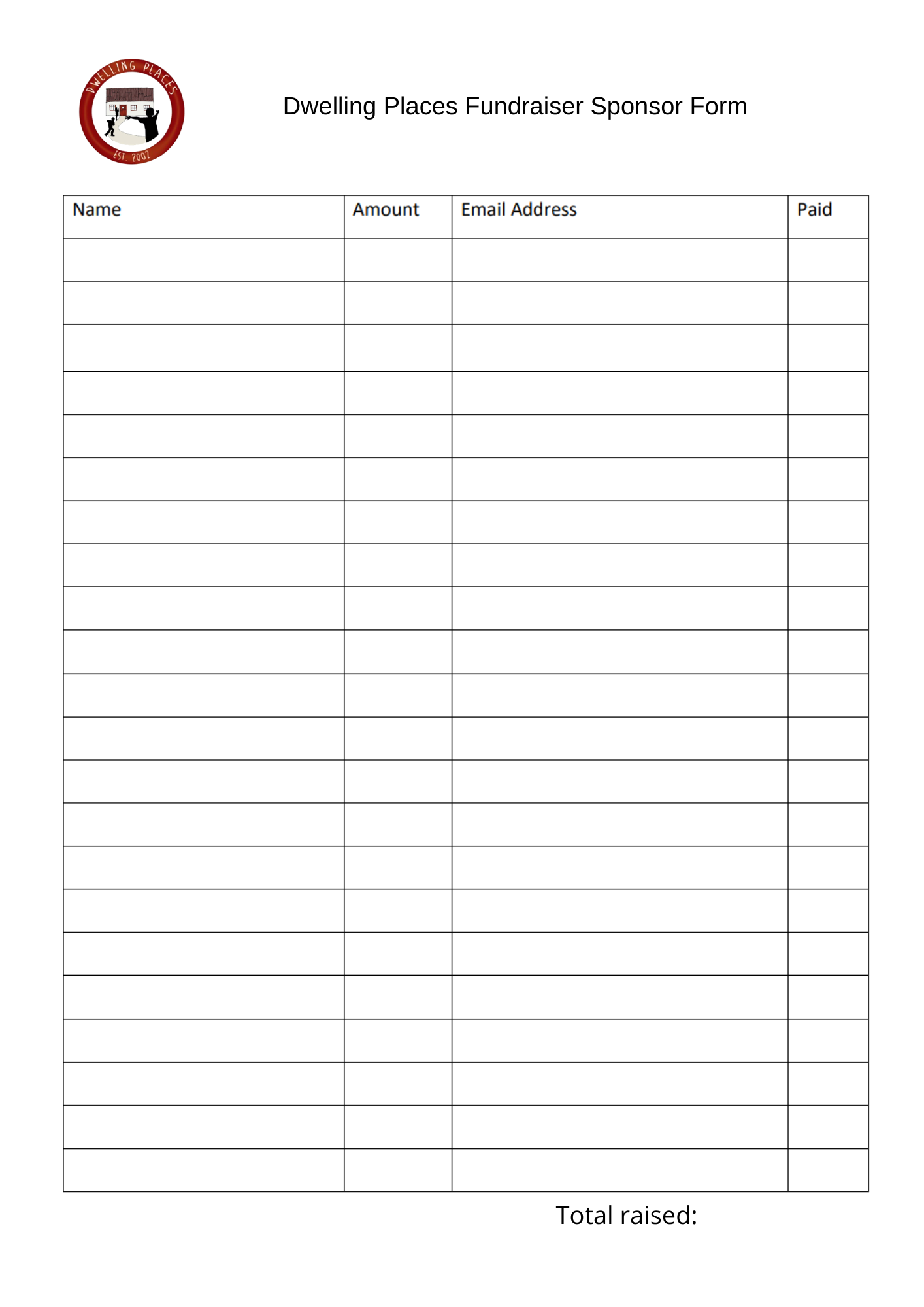 Fundraiser Resources — Dwelling Places For Blank Sponsorship Form Template