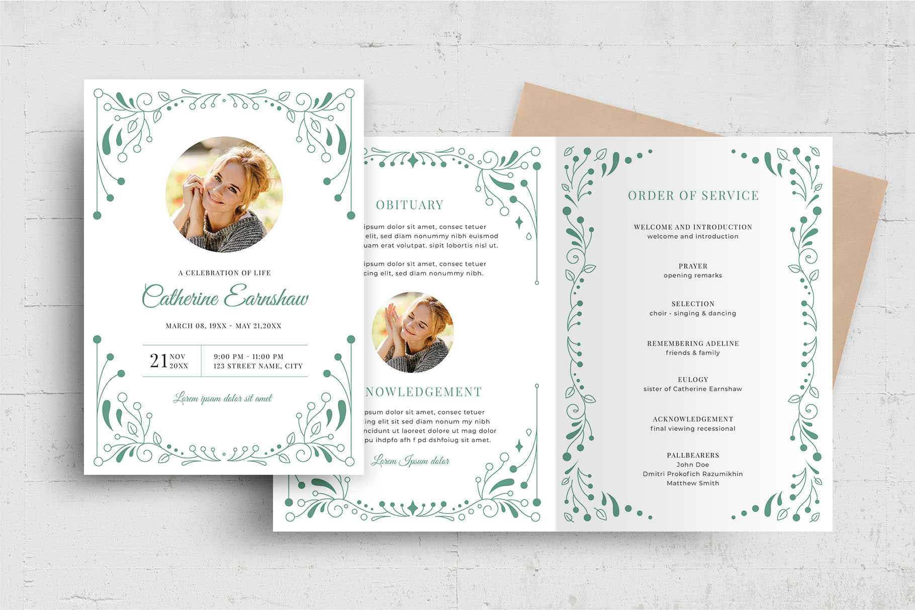 Funeral Program Brochure Template [PSD, AI, Vector] – BrandPacks Within Memorial Brochure Template