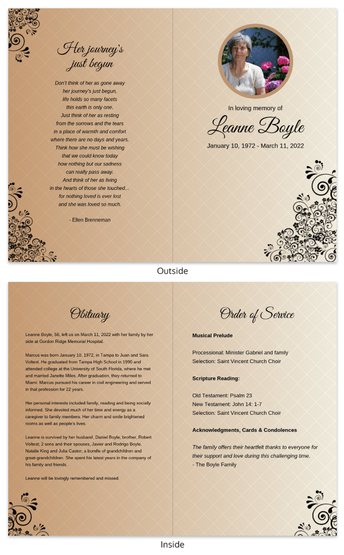 Funeral Program Template In Memorial Brochure Template