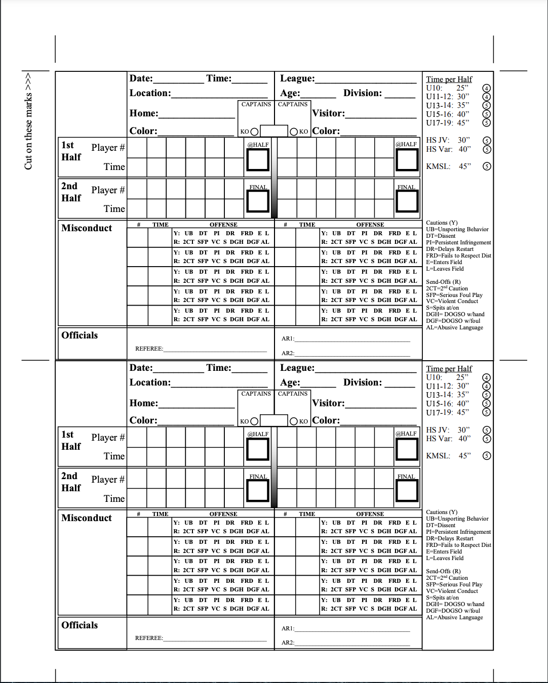 Game Card – Tennessee Valley Soccer Referee Association For Soccer Report Card Template