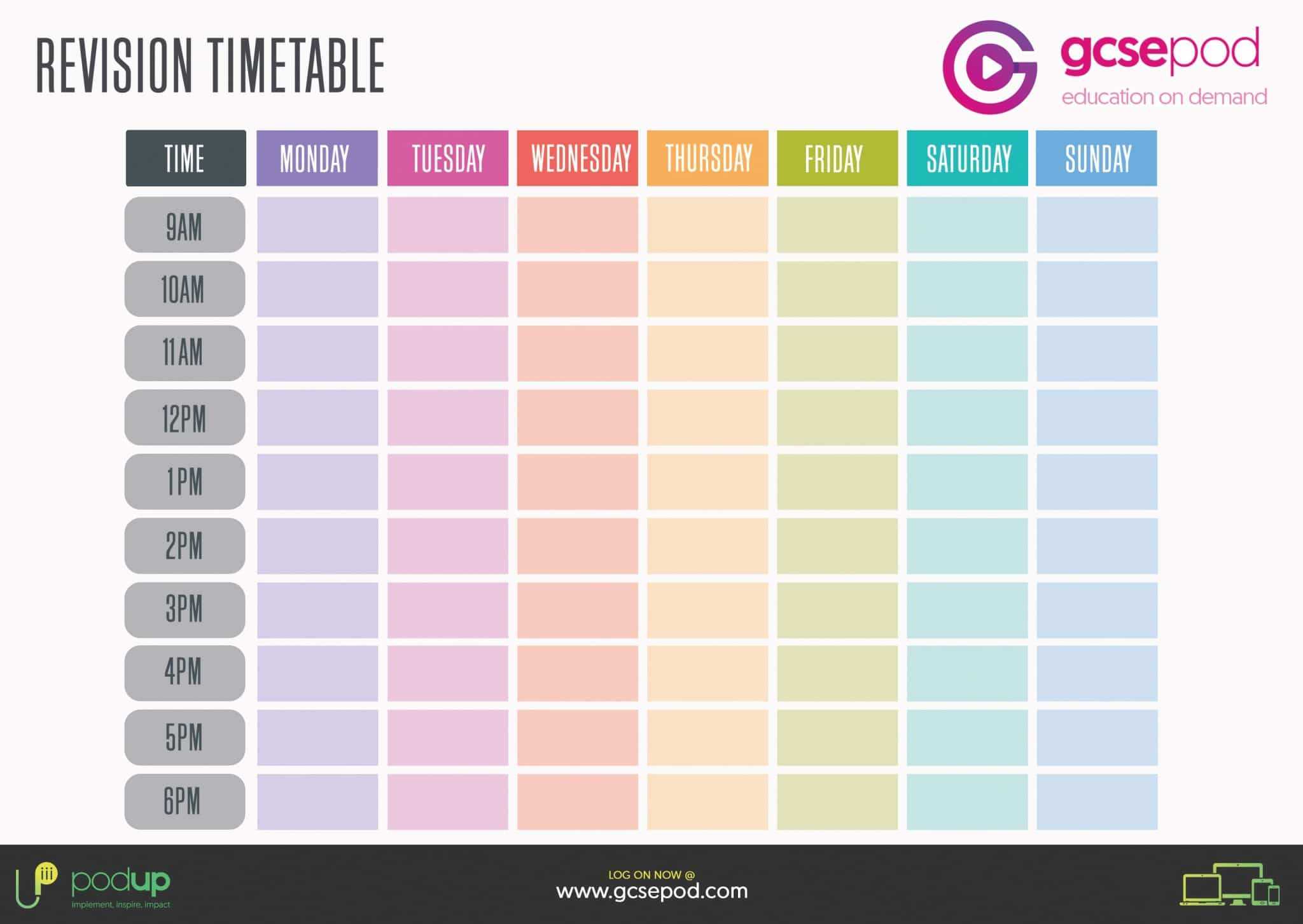 GCSE Revision Resources – GCSEPod Pertaining To Blank Revision Timetable Template