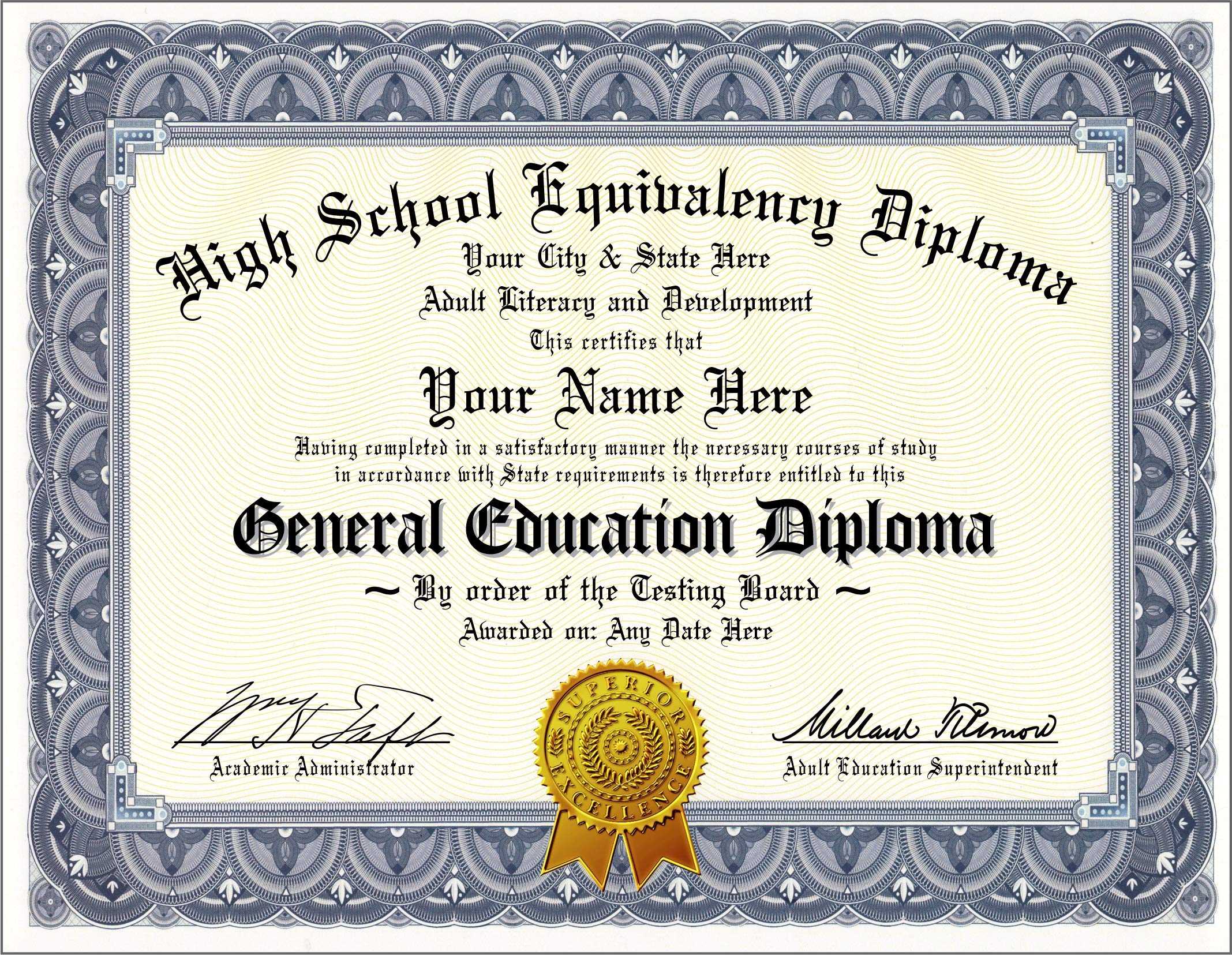 GED Diploma (General Education Diploma) Novelty High School Equivalency  Diploma - Looks Real! - Personalized With Your Info - FREE DIPLOMA FOLDER   For Ged Certificate Template