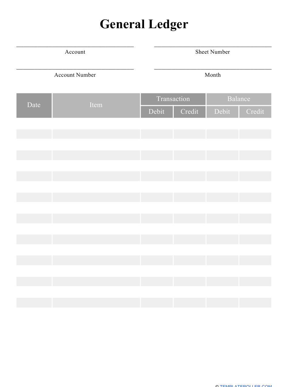 General Ledger Template Download Printable PDF  Templateroller Inside Blank Ledger Template