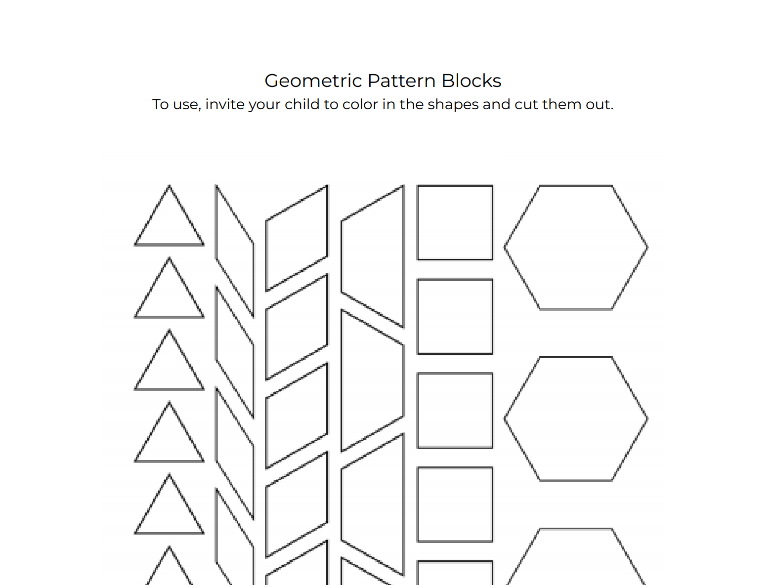Geometric Pattern Blocks  Montessori-n-Such For Blank Pattern Block Templates