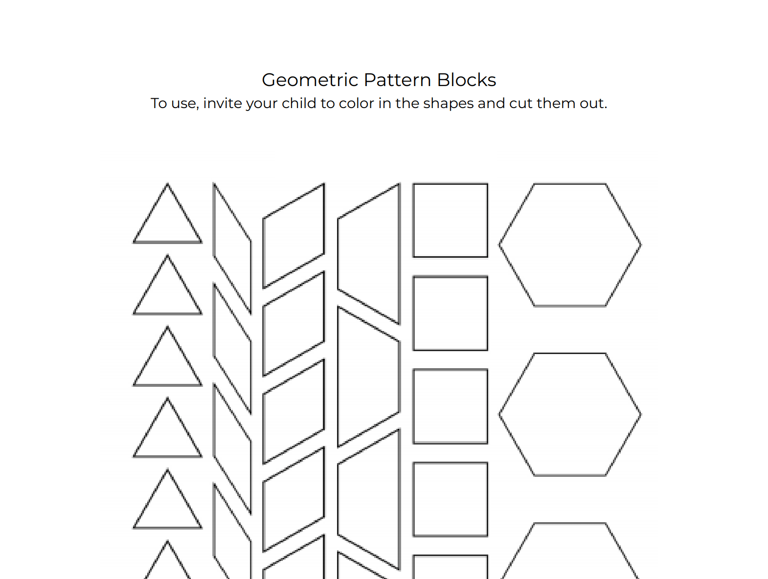 Geometric Pattern Blocks  Montessori N Such For Blank Pattern Block Templates