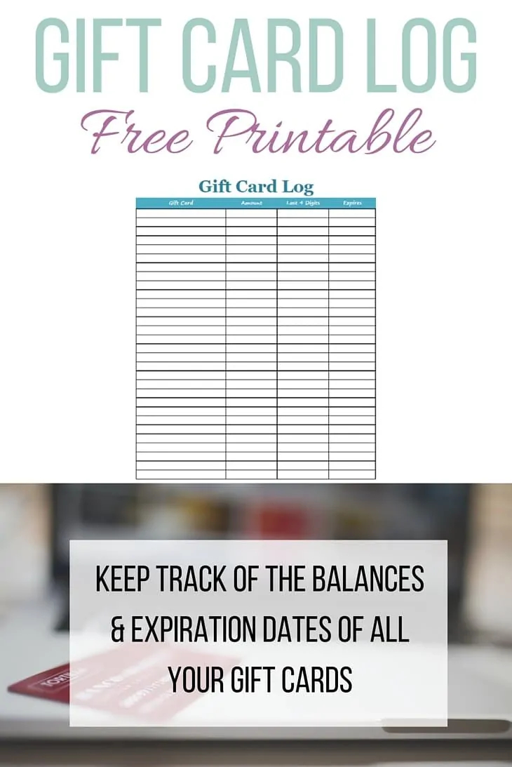 Gift Card Log Free Printable: Perfect for Tracking Gift Card Balances For Gift Certificate Log Template