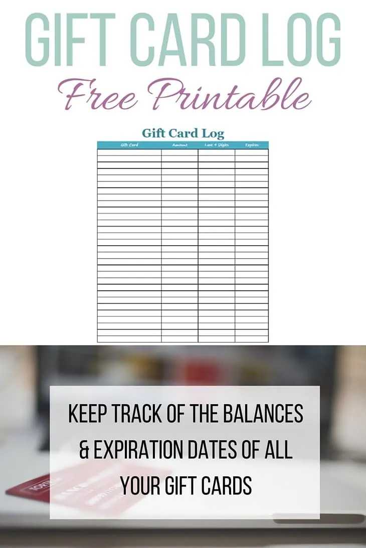 Gift Card Log Free Printable: Perfect for Tracking Gift Card Balances For Gift Certificate Log Template