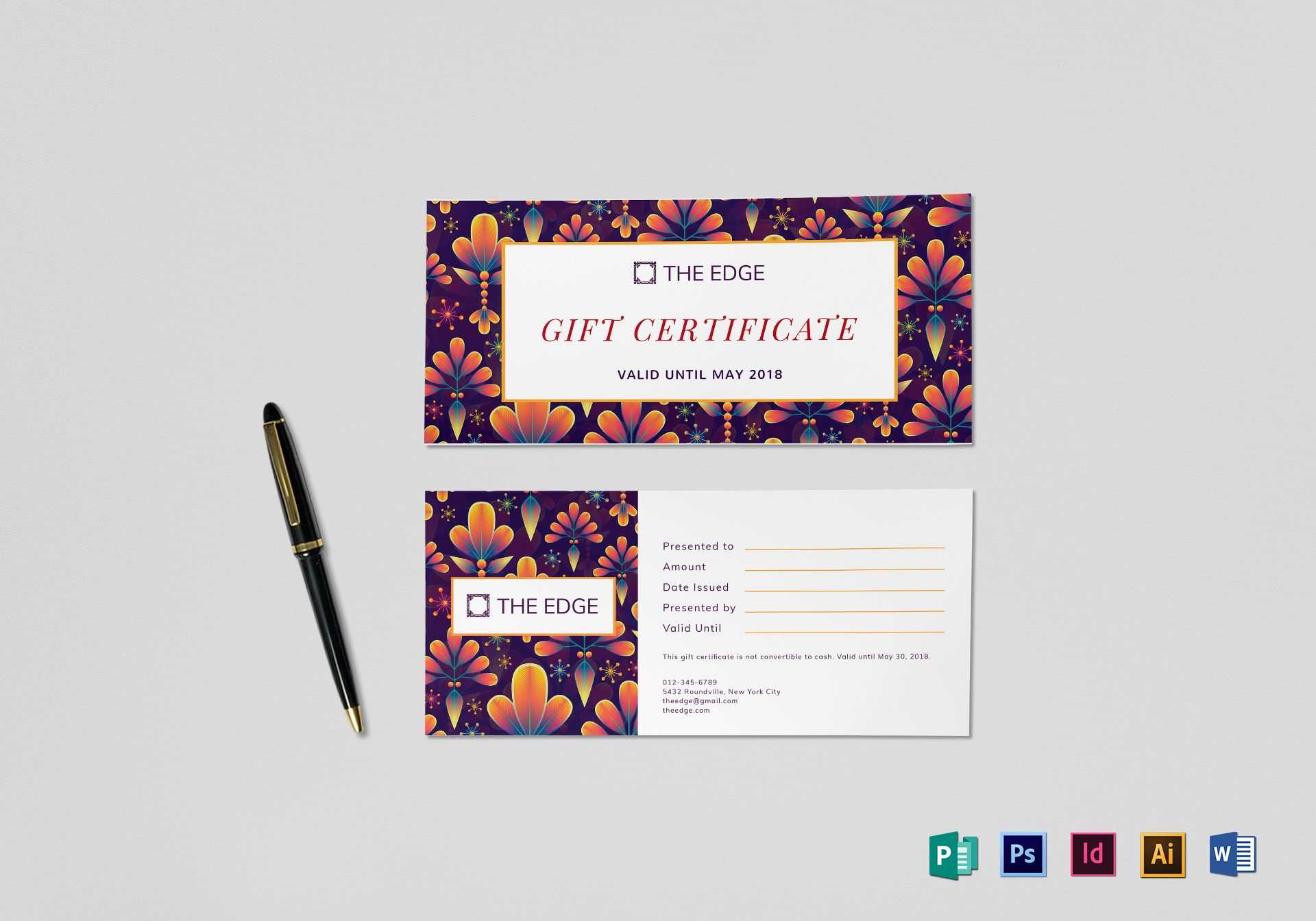 Gift Certificate Design Template in PSD, Word, Publisher  Throughout Gift Certificate Template Indesign