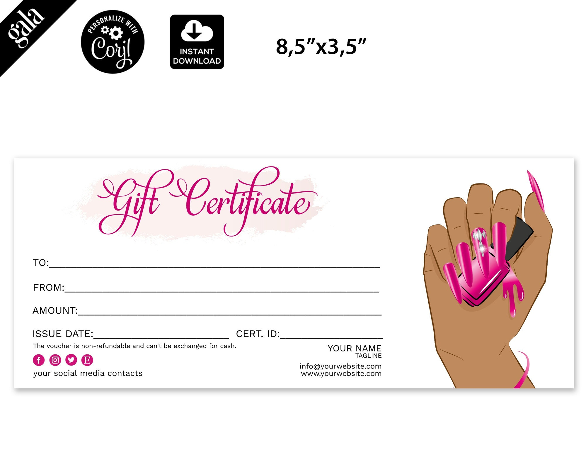 Gift Certificate Nail Salon Manicure Gift Card Editable – Etsy With Nail Gift Certificate Template Free