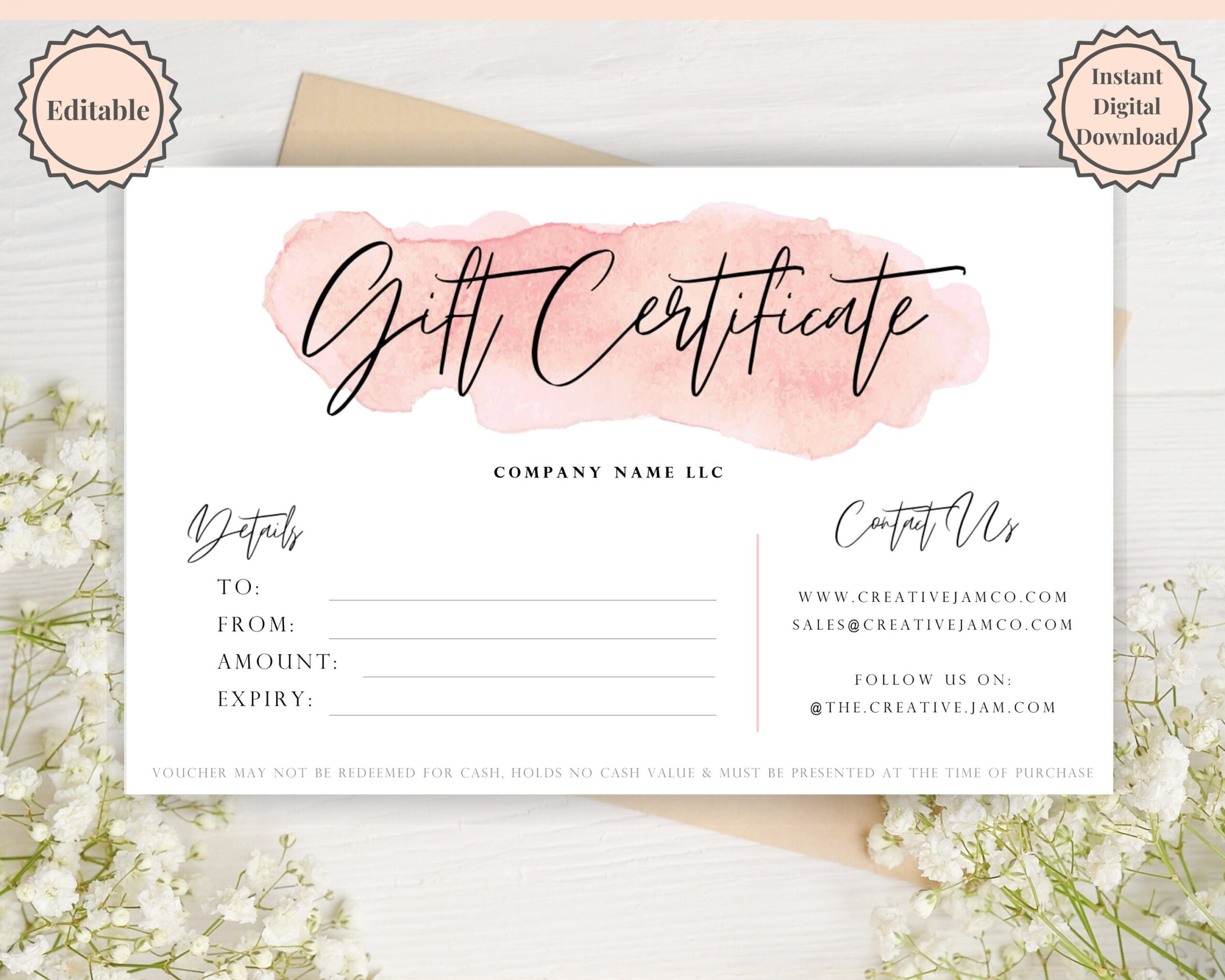 Gift Certificate Template Editable Gift Card template Gift - Etsy  Inside Salon Gift Certificate Template