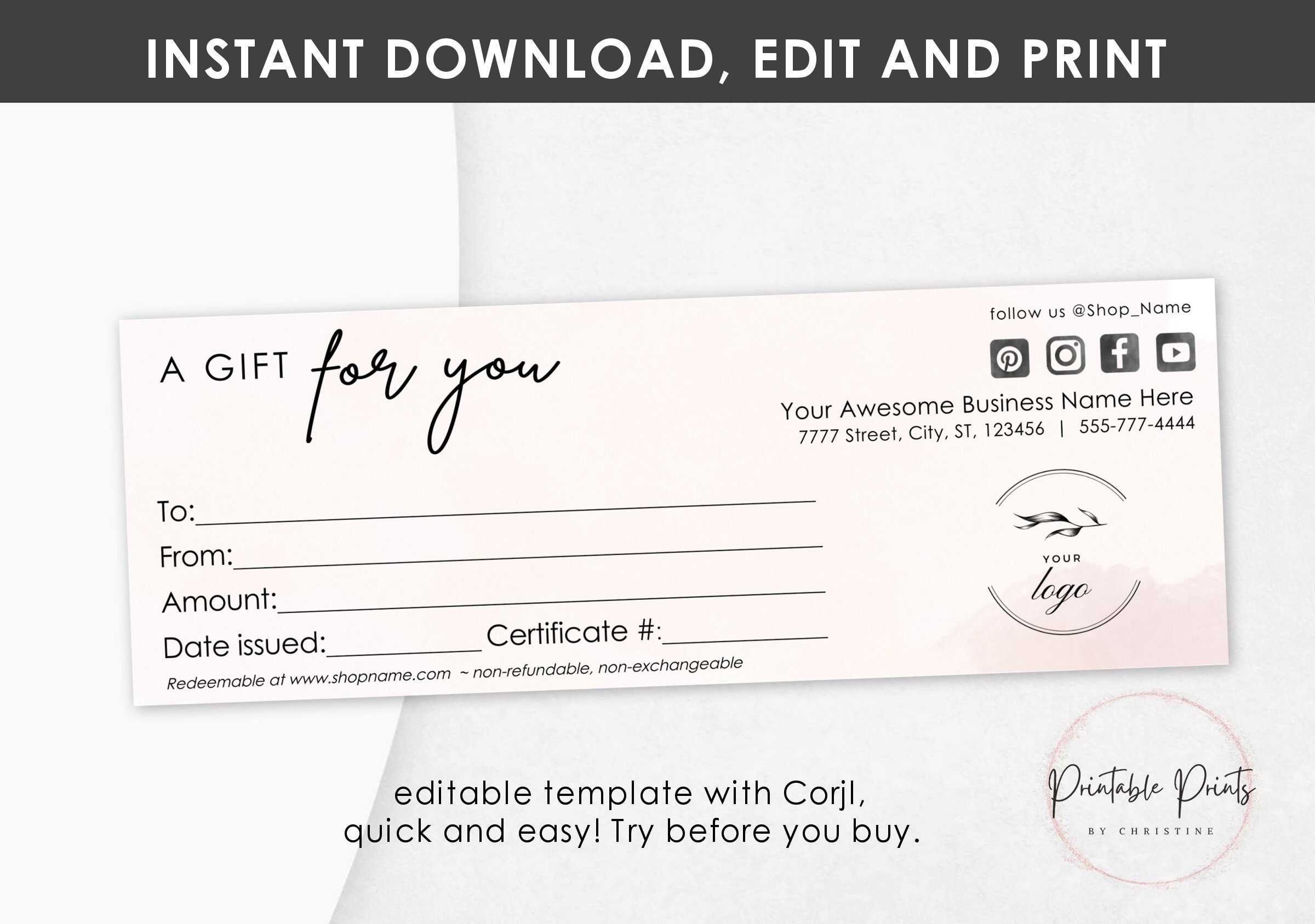 GIFT CERTIFICATE Template Editable Modern Small Business For Small Certificate Template GIFT CERTIFICATE Template Editable Modern Small Business For Small Certificate Template
