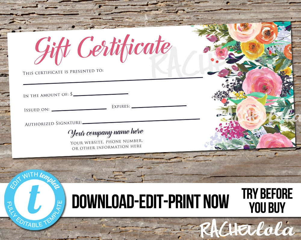Gift Certificate template Flowers Photography coupon - Etsy Österreich Inside Custom Gift Certificate Template