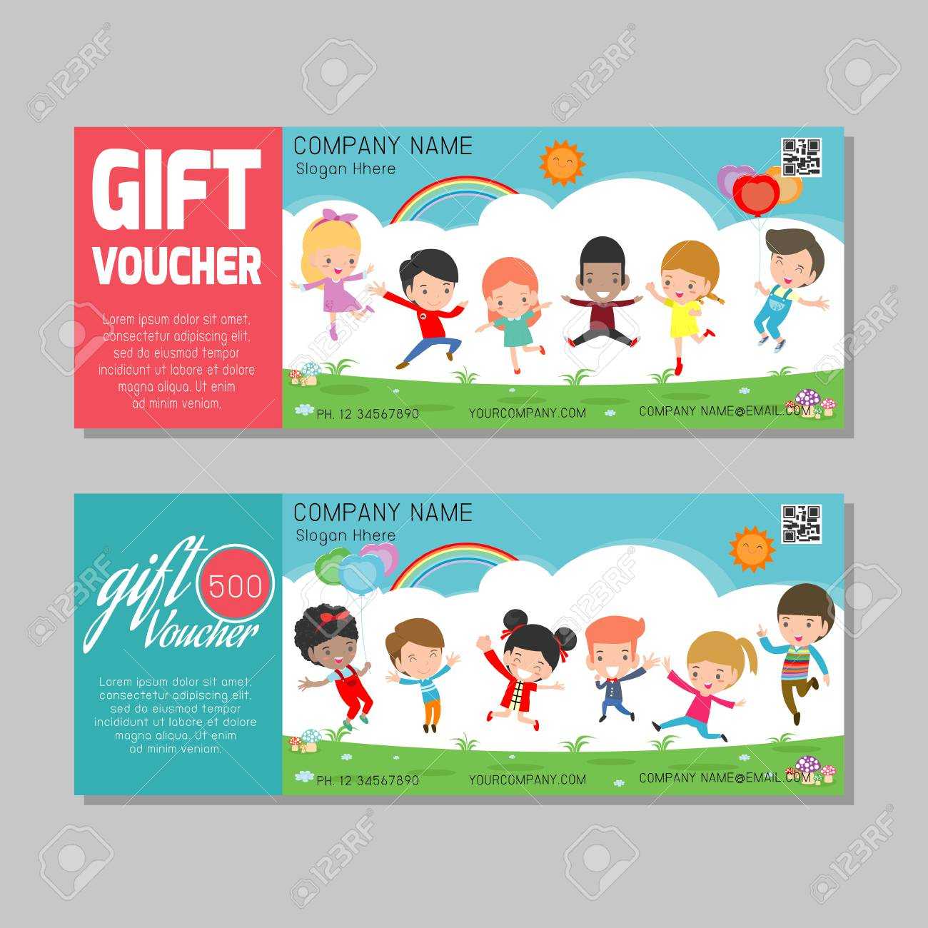 Gift Voucher Template And Modern Pattern. Kids Concept