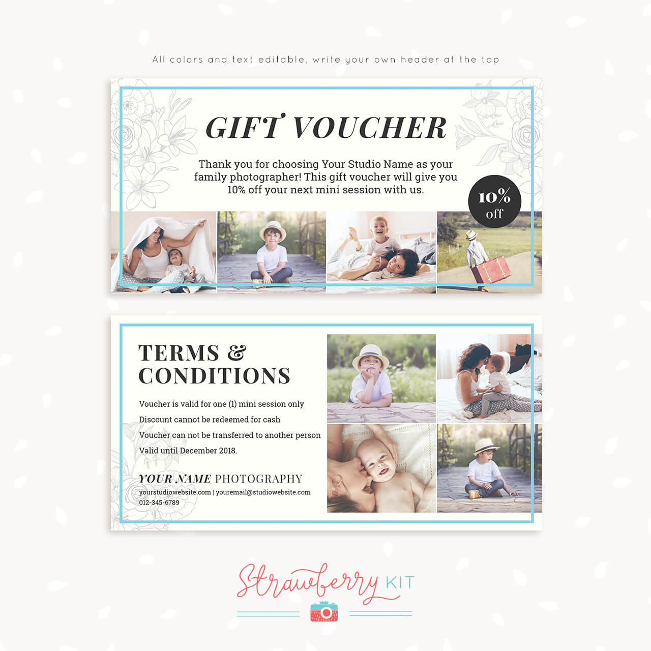 Gift Voucher Template “Classic Floral” – Strawberry Kit Throughout Free Photography Gift Certificate Template