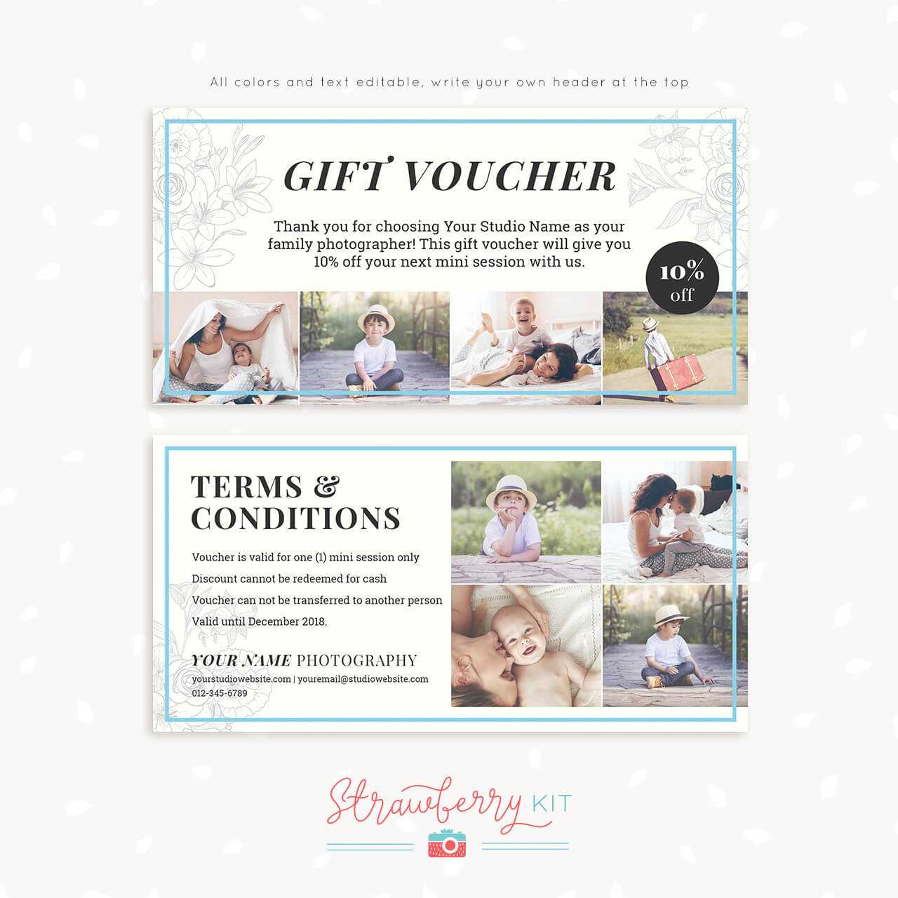 Gift voucher template “Classic floral” – Strawberry Kit Throughout Free Photography Gift Certificate Template