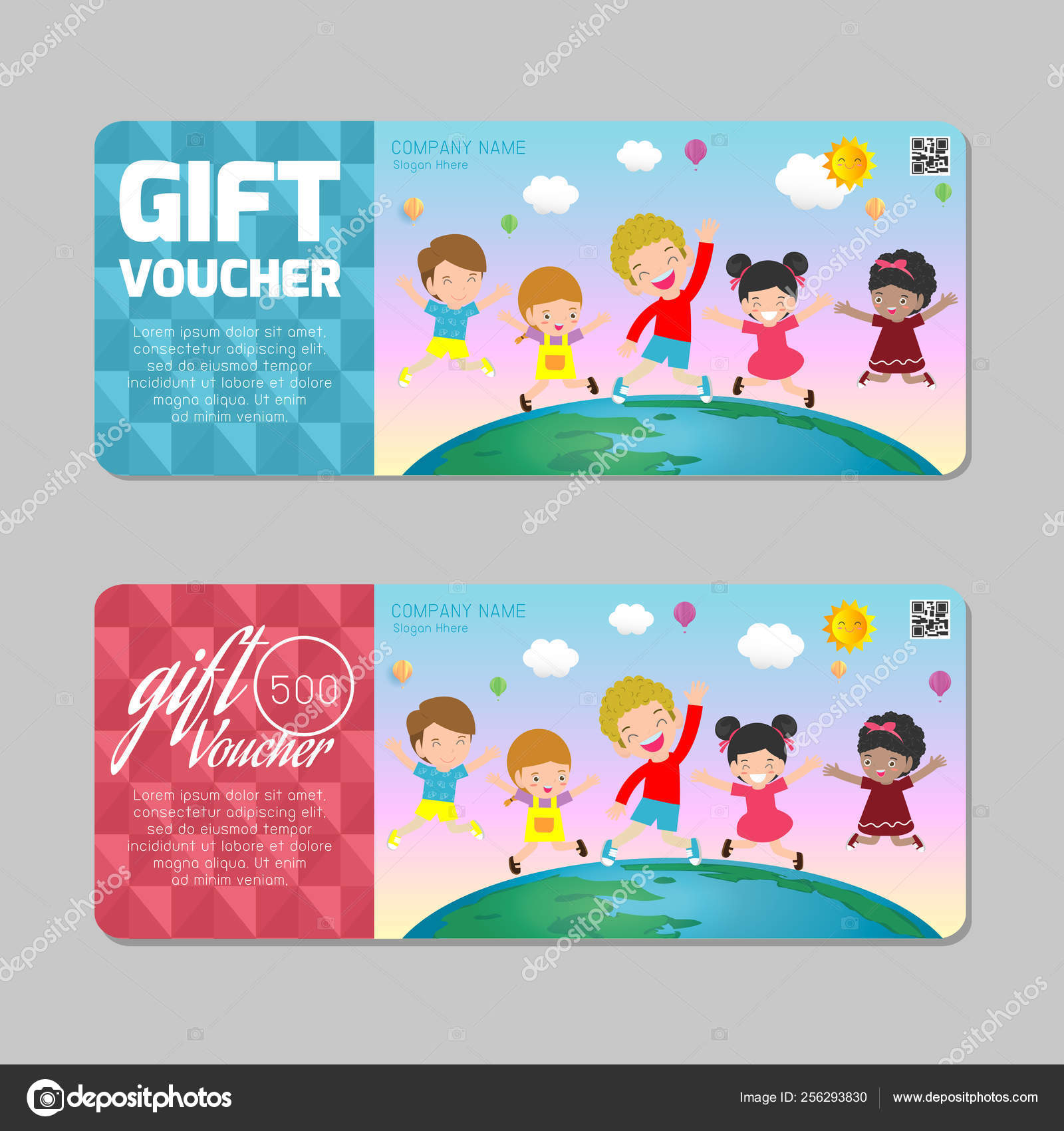 Gift Voucher Template Colorful Pattern Cute Gift Voucher  With Kids Gift Certificate Template