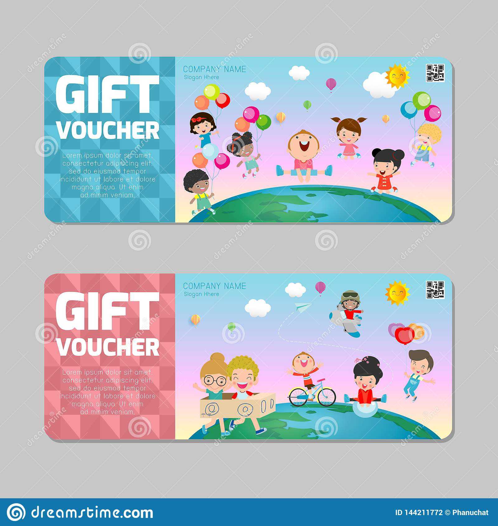 Gift Voucher Template With Colorful Pattern,cute Gift Voucher  Throughout Kids Gift Certificate Template