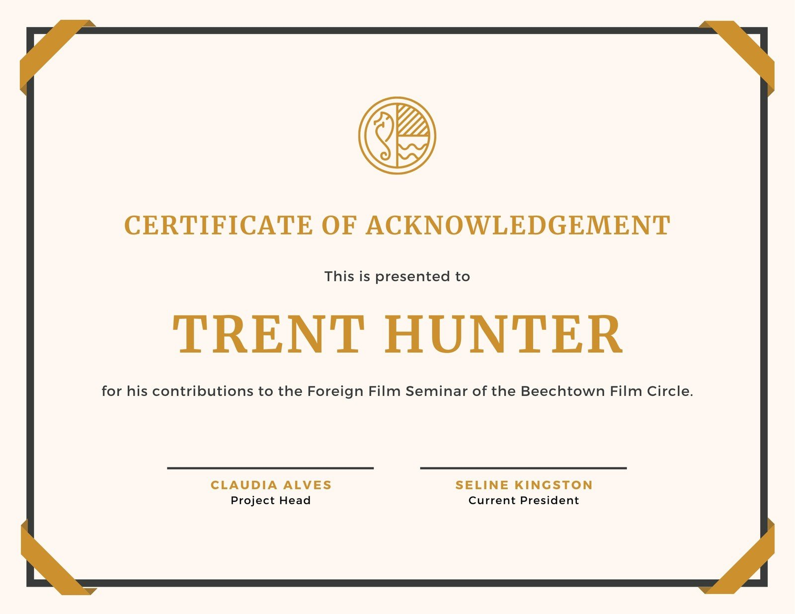 Gold and Cream Simple Certificate of Participation - Templates by  With Iq Certificate Template