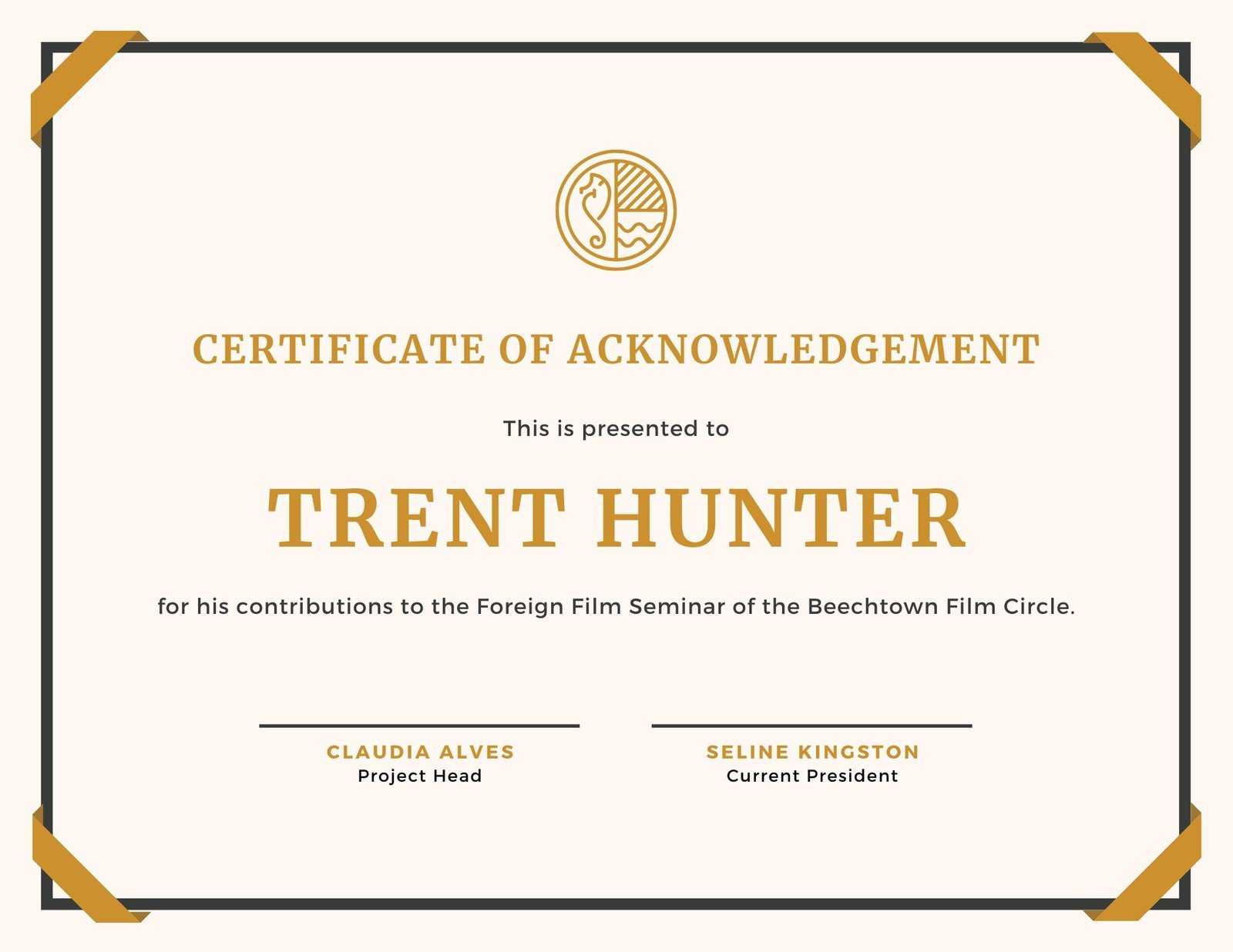 Gold and Cream Simple Certificate of Participation - Templates by  With Iq Certificate Template