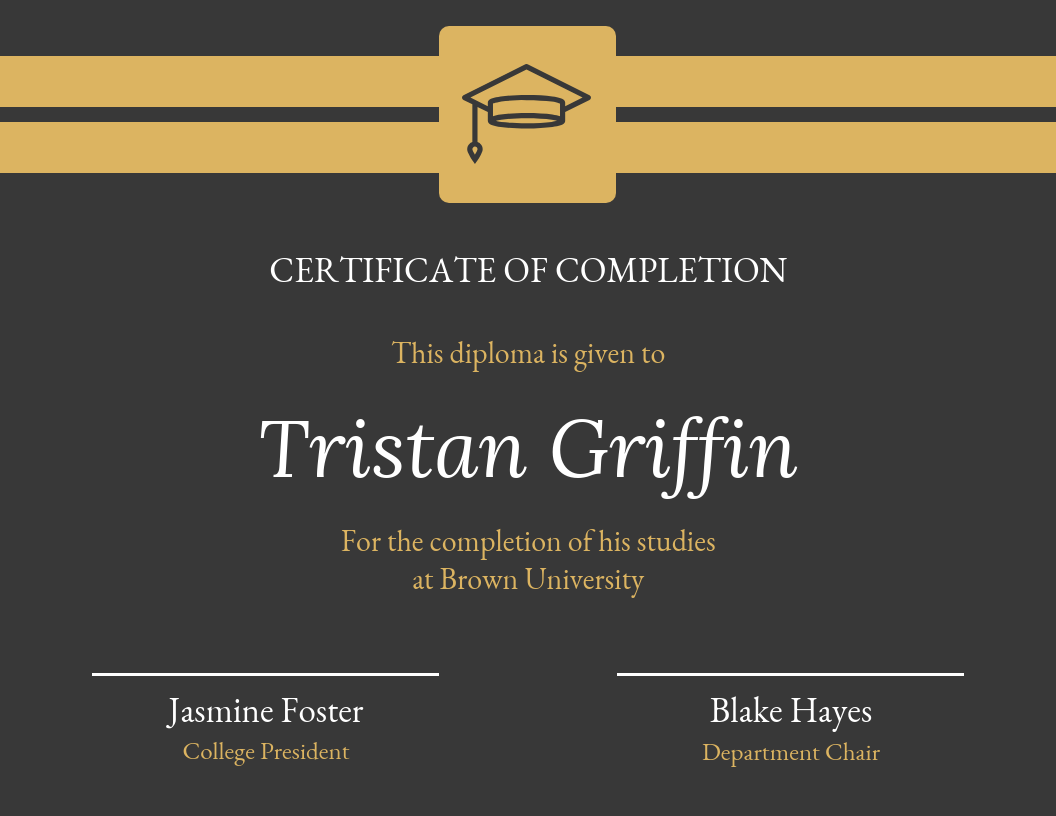 Gold Dark Certificate Of Completion Template Within Hayes Certificate Templates