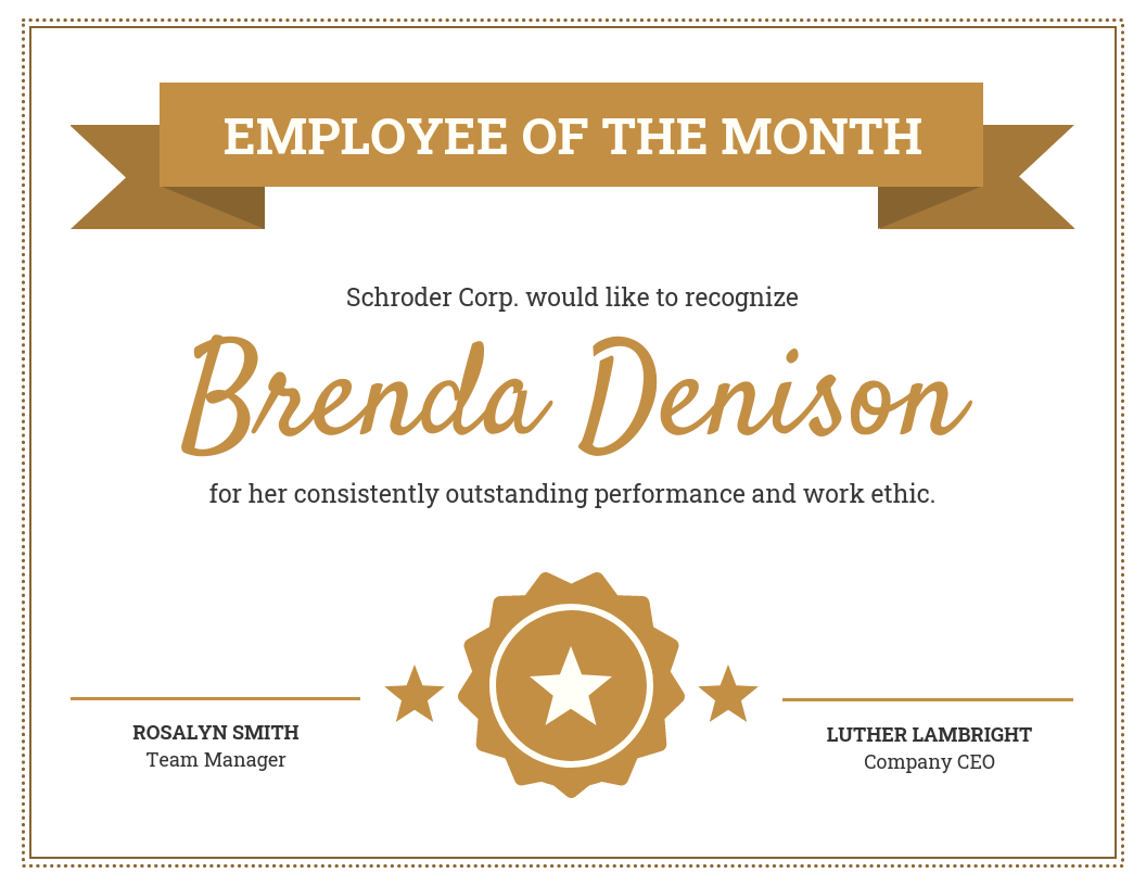 Gold Employee Monthly Recognition Certificate Template For Employee Of The Month Certificate Template