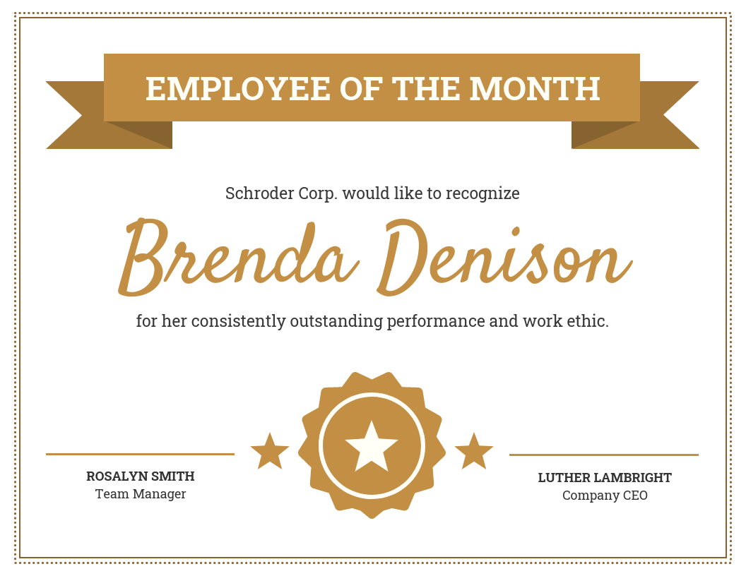 Gold Employee Monthly Recognition Certificate Template For Employee Of The Month Certificate Template