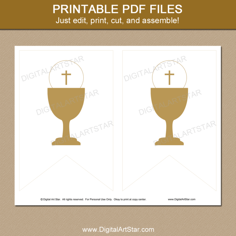 Gold First Holy Communion Banner Printable Template Digital Art Star