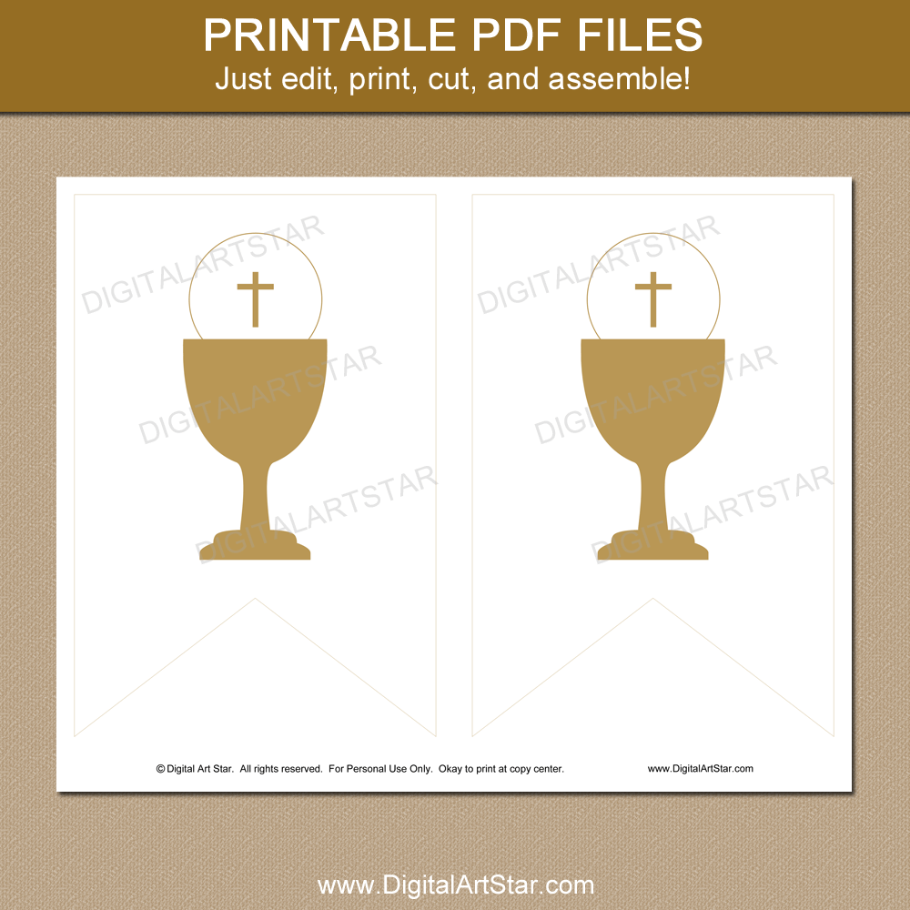 Gold First Holy Communion Banner Printable Template  Digital Art Star Pertaining To Free Printable First Communion Banner Templates