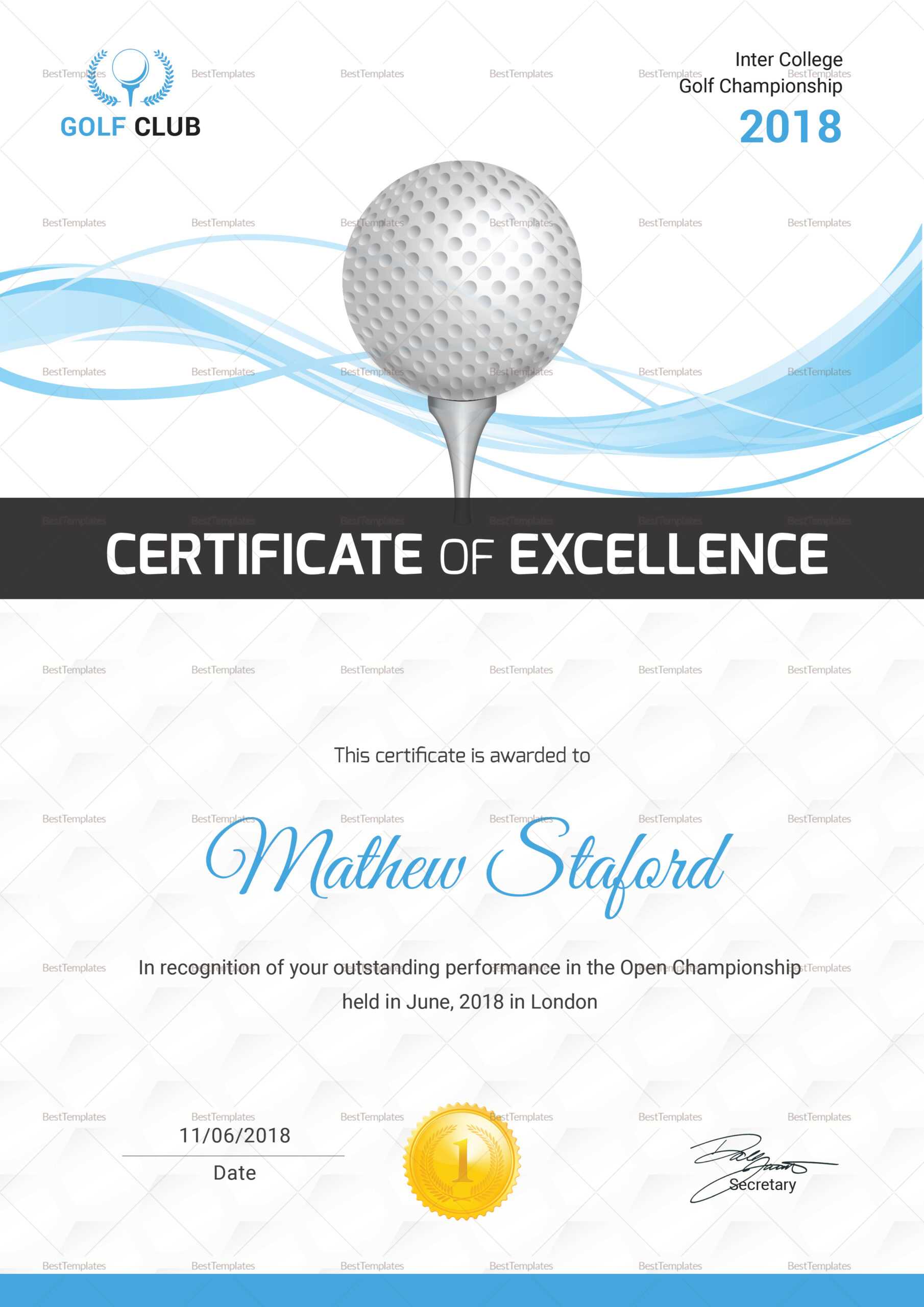 Golf Certificate Design Template In PSD, Word With Golf Certificate Templates For Word