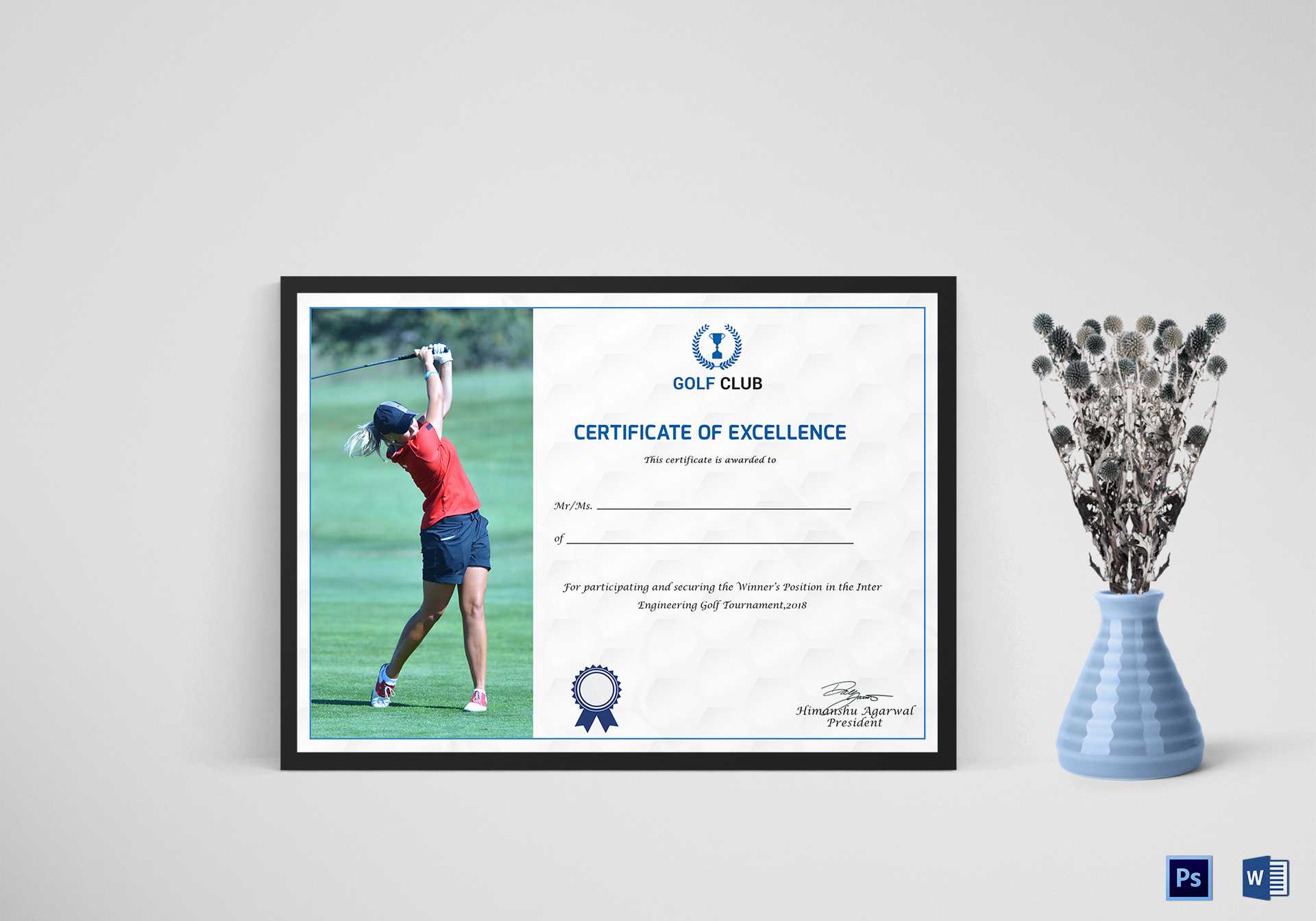 Golf Excellence Certificate Design Template In PSD, Word Pertaining To Golf Certificate Templates For Word