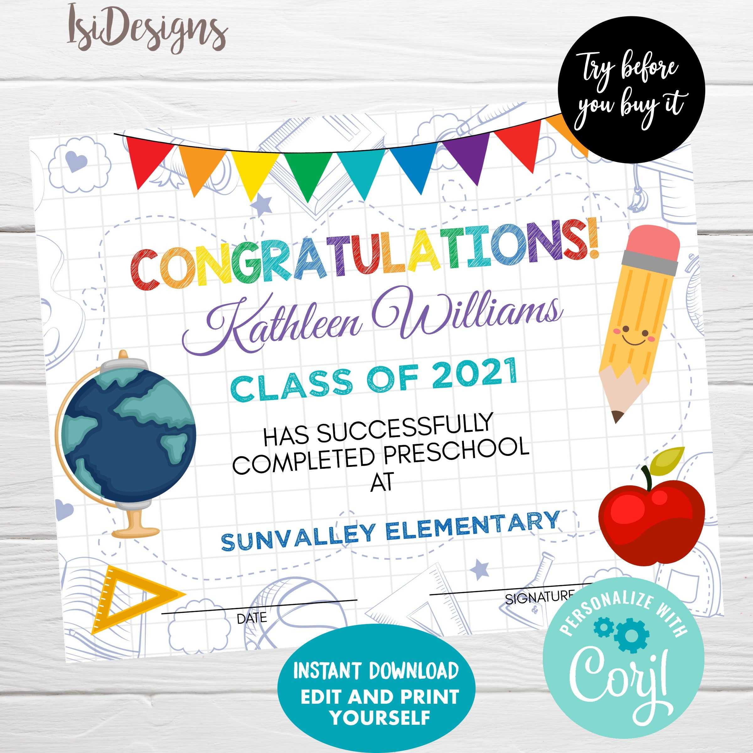 Graduation Editable Diploma Instant Download Kindergarten - Etsy