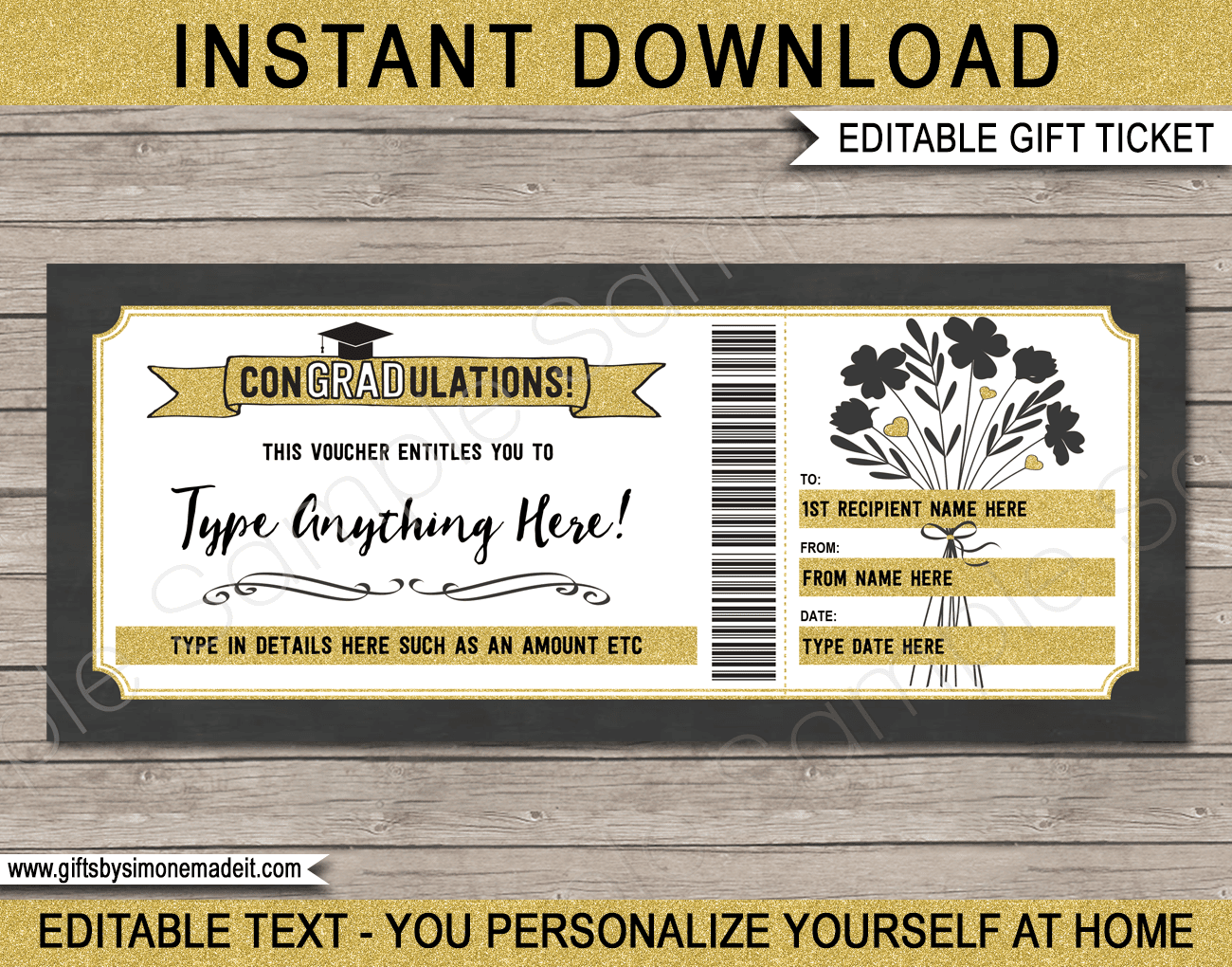 Graduation Gift Voucher Template  Printable Gift Coupon  Throughout Graduation Gift Certificate Template Free